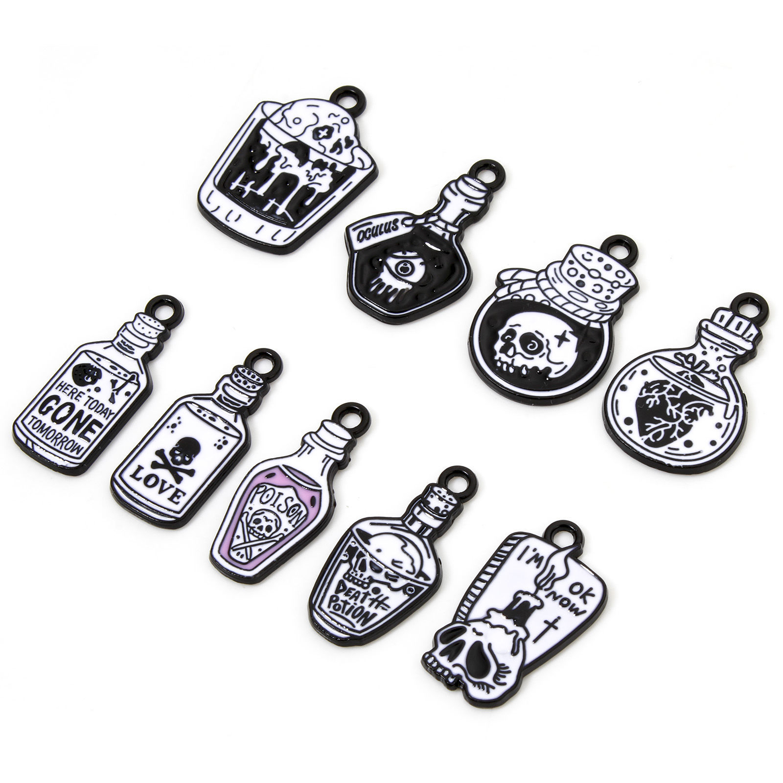 Picture of Zinc Based Alloy Halloween Charms Black Multicolor Bottle Enamel