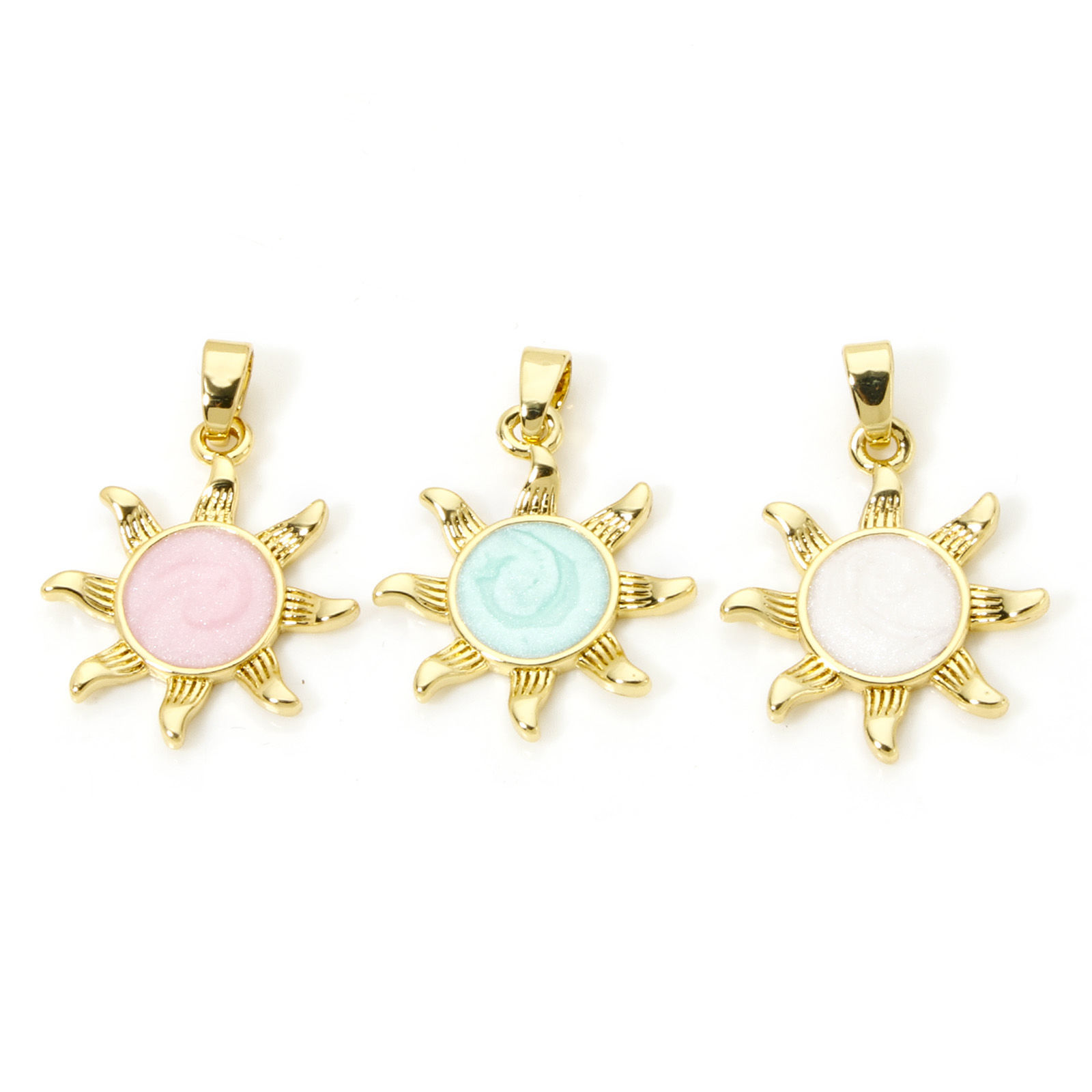 Picture of 2 PCs Brass Galaxy Charm Pendant Real Gold Plated Pearlized Sun Enamel 25mm x 18mm