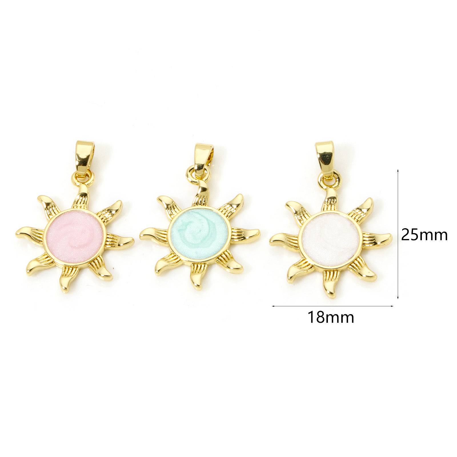 Picture of 2 PCs Brass Galaxy Charm Pendant Real Gold Plated Pearlized Sun Enamel 25mm x 18mm