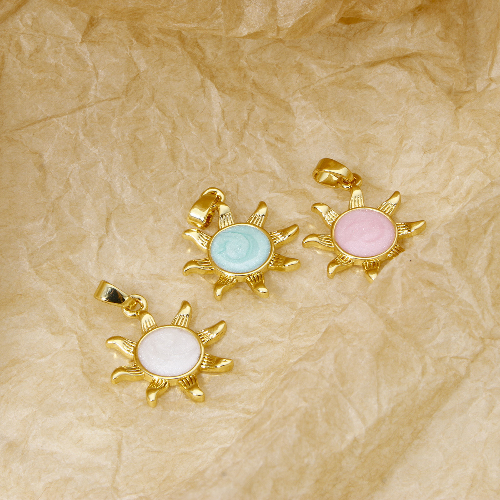 Picture of 2 PCs Brass Galaxy Charm Pendant Real Gold Plated Pearlized Sun Enamel 25mm x 18mm