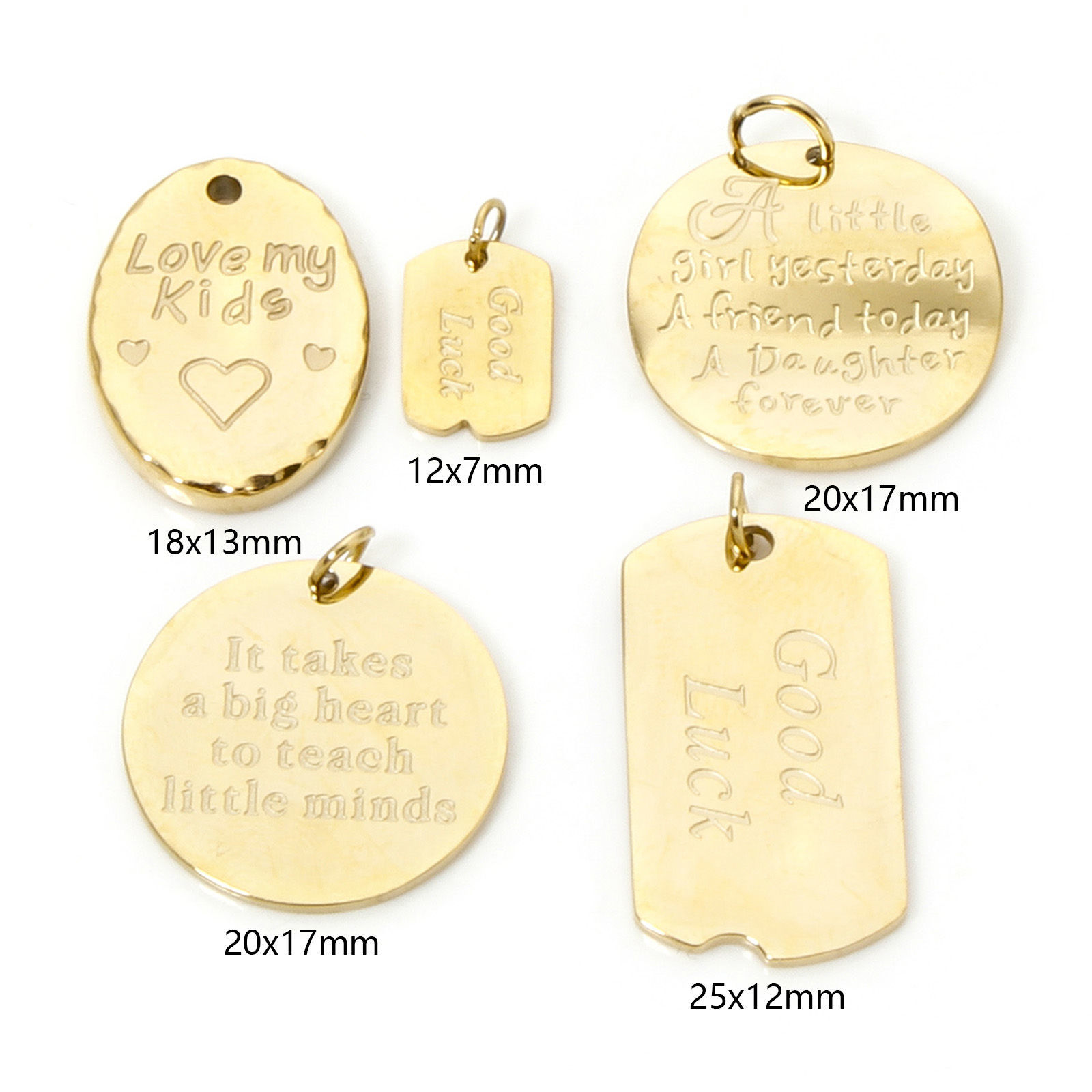 Picture of Eco-friendly Vacuum Plating 304 Stainless Steel Charms 18K Real Gold Plated Round Oval Message " Goodluck "