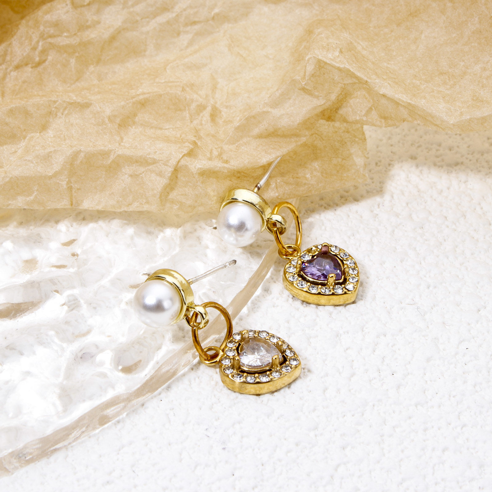 Picture of Eco-friendly Vacuum Plating 304 Stainless Steel Valentine's Day Charms Gold Plated Heart Multicolour Cubic Zirconia 13mm x 10mm