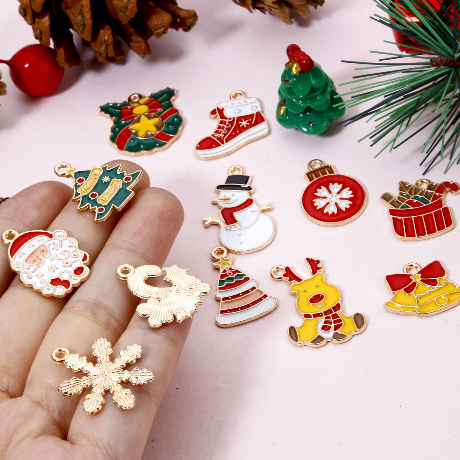 Picture of Zinc Based Alloy Christmas Charms Gold Plated Multicolor Enamel