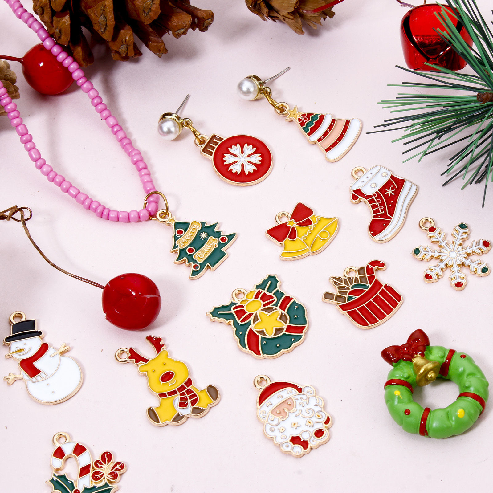 Picture of Zinc Based Alloy Christmas Charms Gold Plated Multicolor Enamel