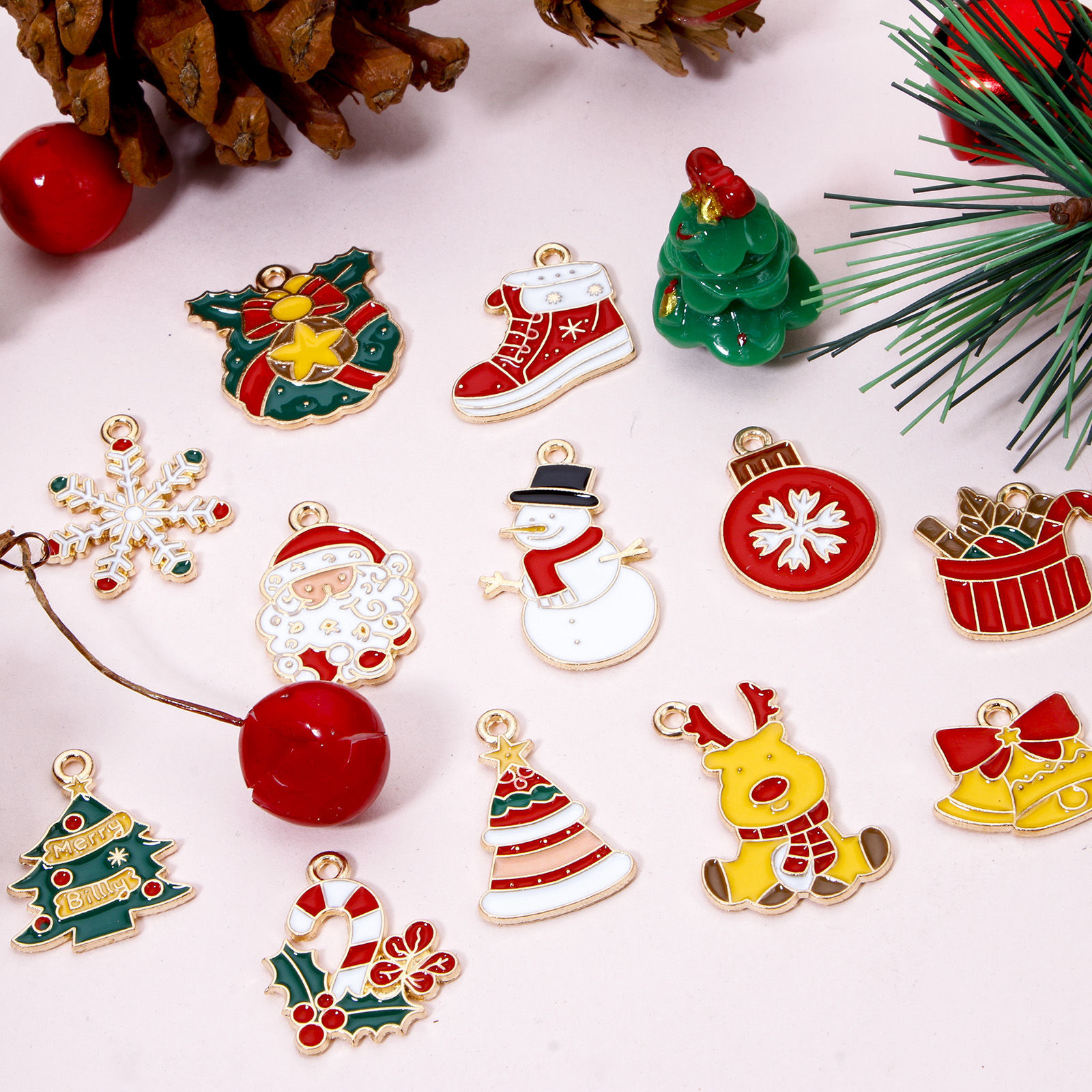 Picture of Zinc Based Alloy Christmas Charms Gold Plated Multicolor Enamel