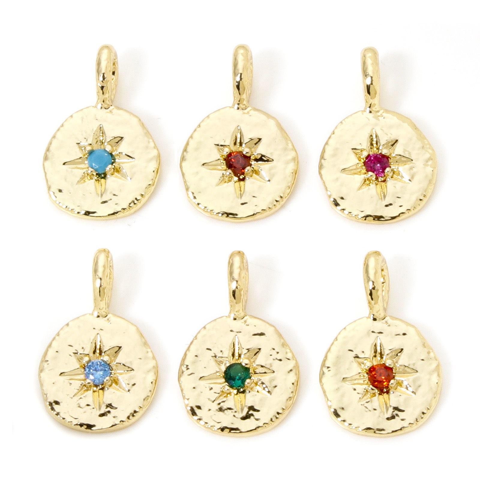 Picture of Brass Galaxy Charms Wholesale Real Gold Plated Irregular Star Multicolour Cubic Zirconia 17mm x 11mm