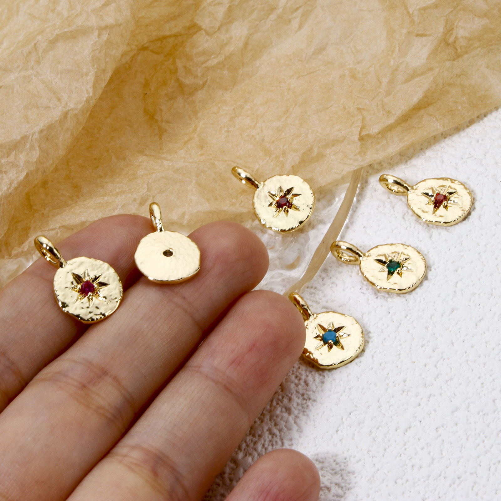 Picture of Brass Galaxy Charms Wholesale Real Gold Plated Irregular Star Multicolour Cubic Zirconia 17mm x 11mm