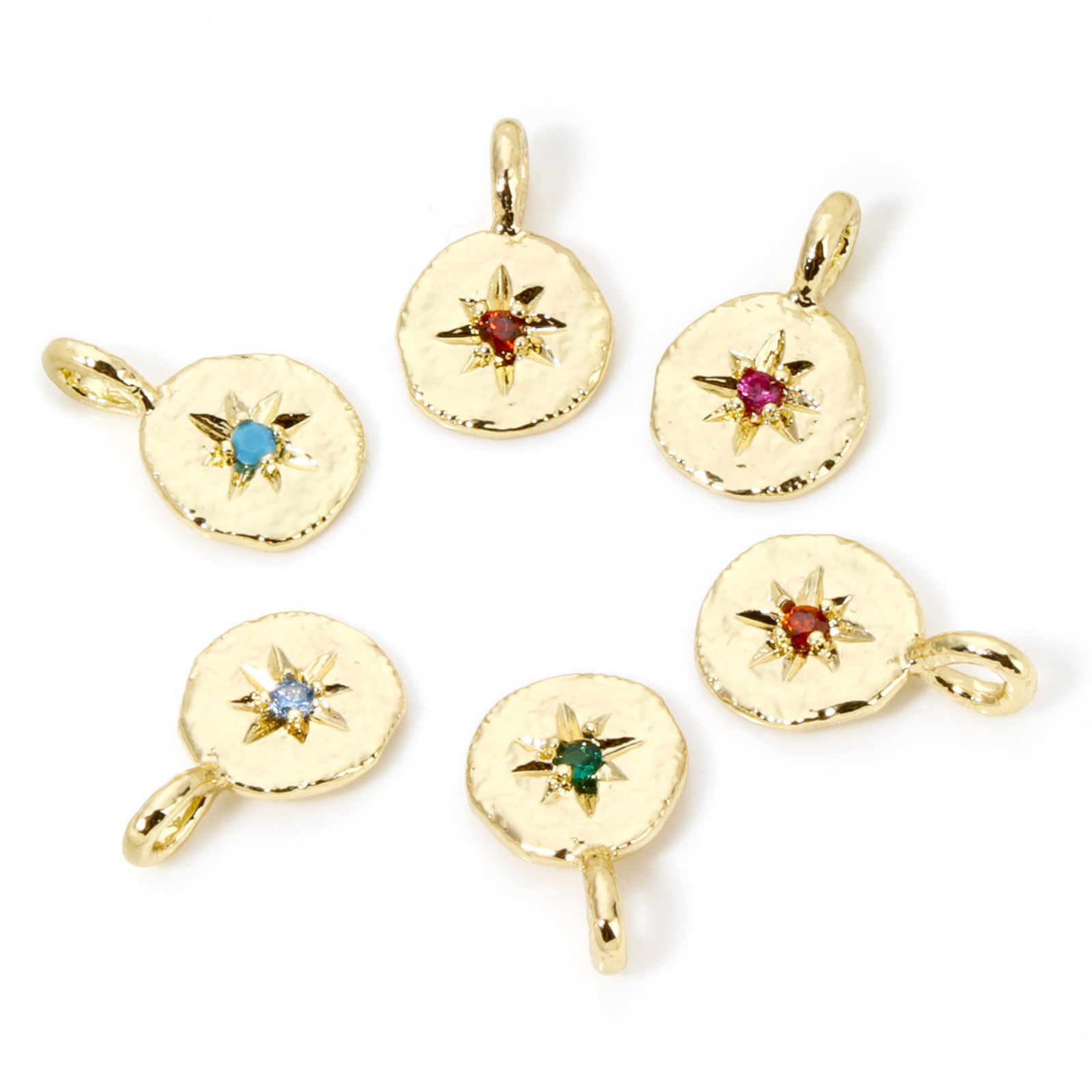Picture of Brass Galaxy Charms Wholesale Real Gold Plated Irregular Star Multicolour Cubic Zirconia 17mm x 11mm