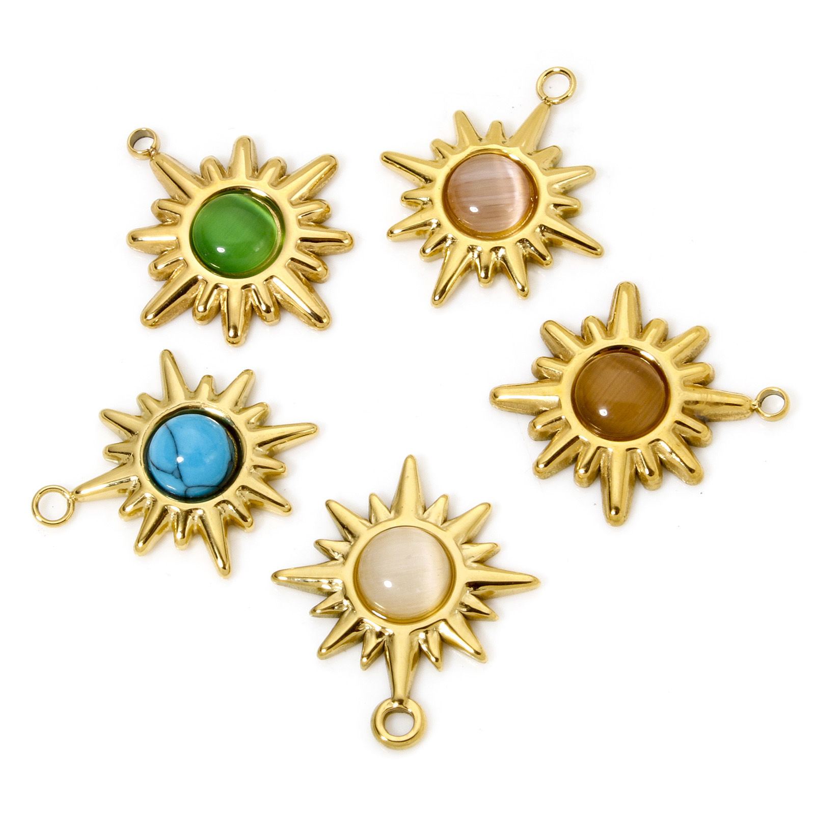 Picture of Eco-friendly Vacuum Plating 304 Stainless Steel Galaxy Charms 18K Real Gold Plated Multicolor Star With Synthetic Gemstone Cabochons 21mm x 18mm