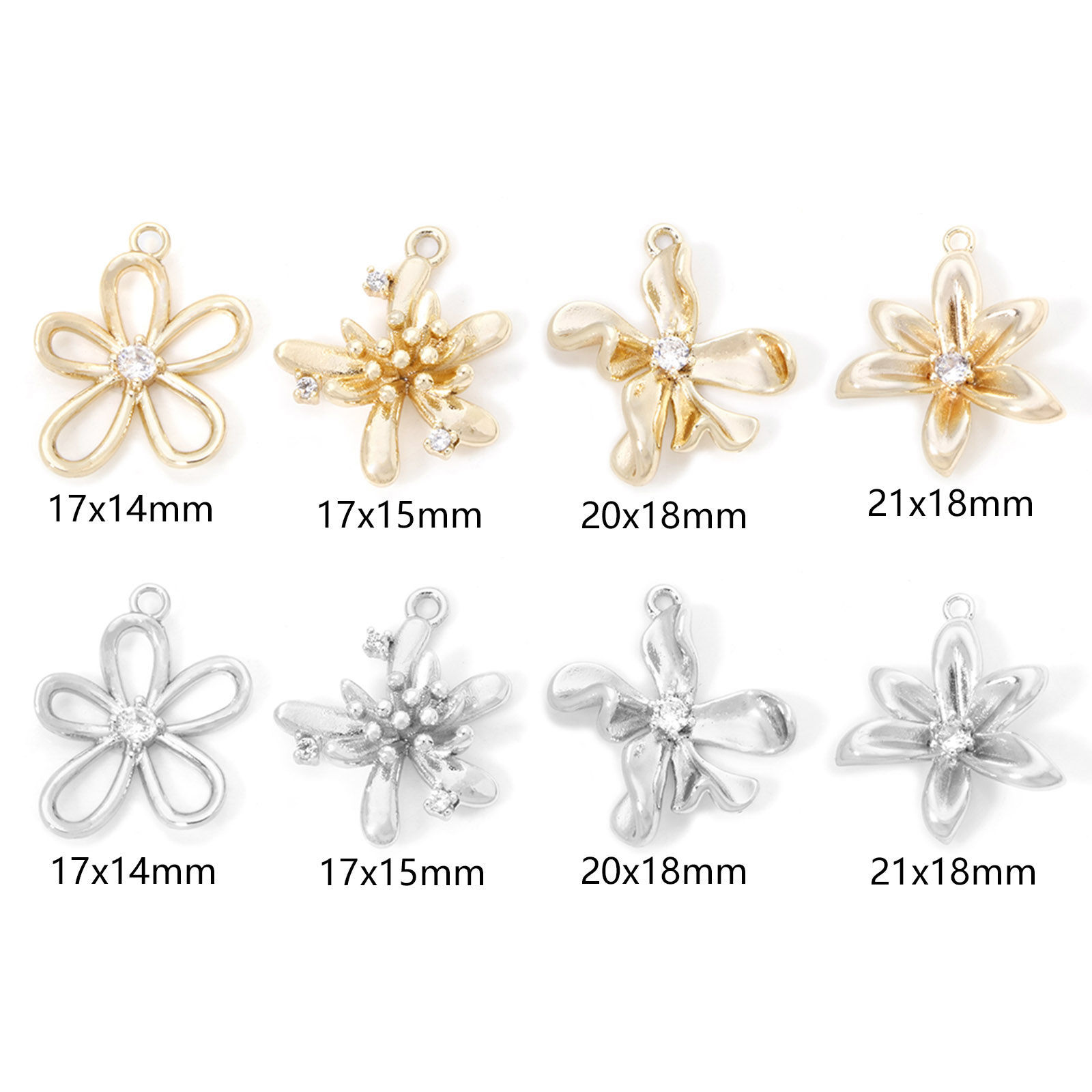 Picture of Eco-friendly Brass Charms Real Gold Plated Flower Hollow Clear Cubic Zirconia