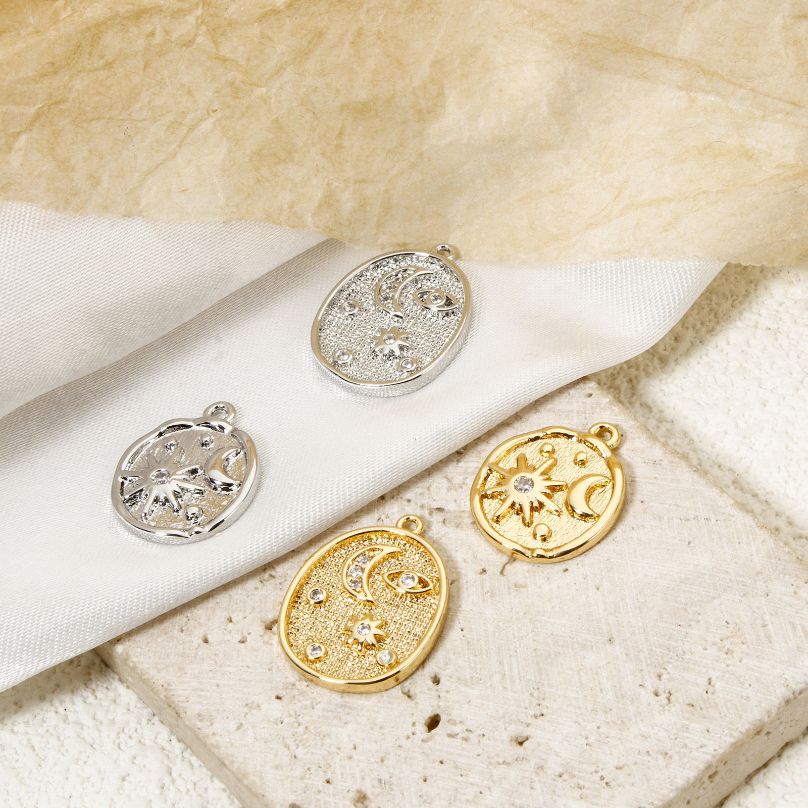 Picture of Brass Galaxy Charms Multicolor Sun Moon Clear Cubic Zirconia