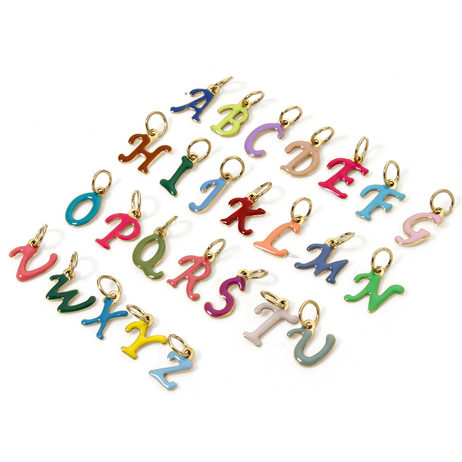 Picture of Eco-friendly PVD Vacuum Plating 304 Stainless Steel Mini Charms 14K Gold Plated Capital Alphabet Initial Letter Message " A-Z " Enamel