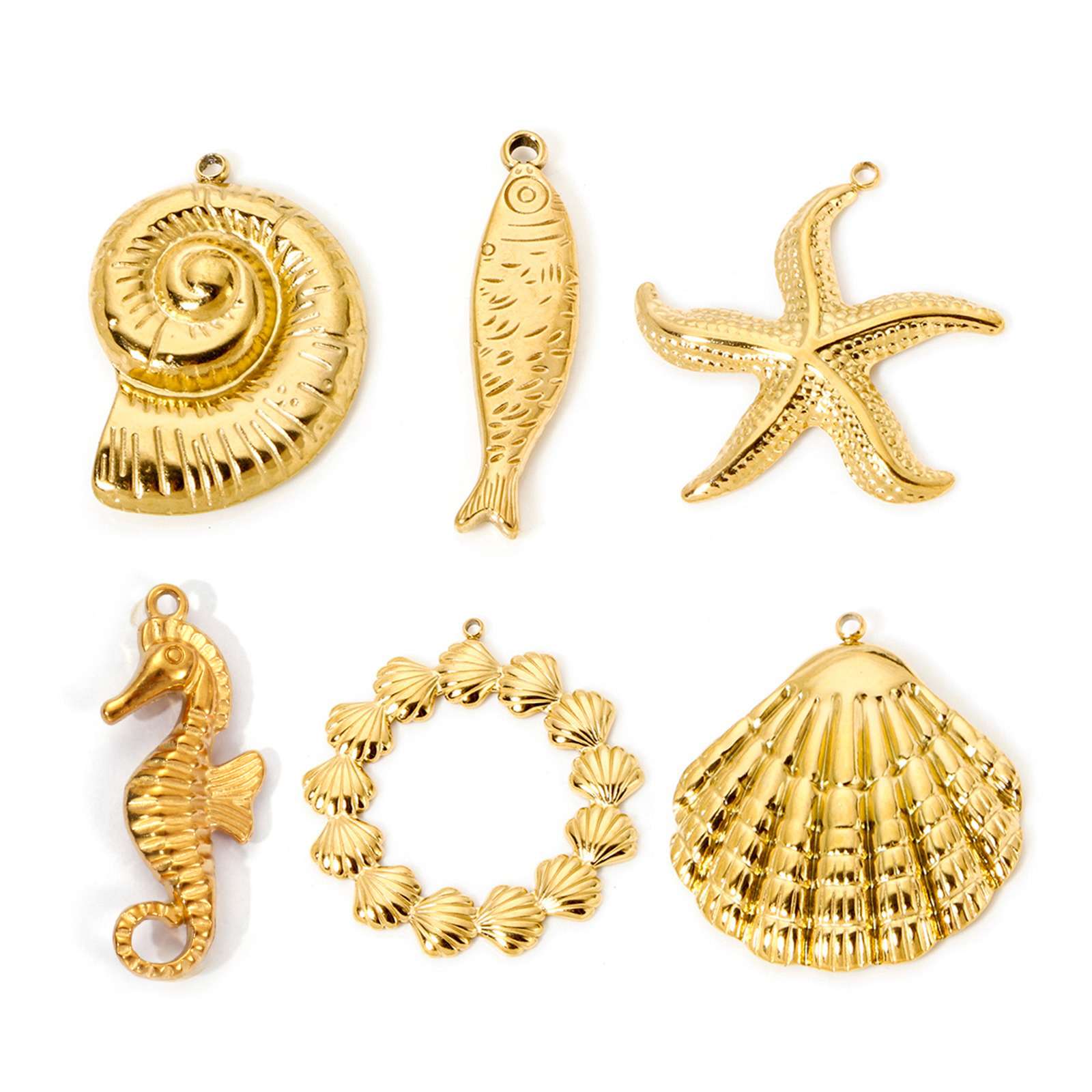 Picture of Eco-friendly Vacuum Plating 304 Stainless Steel Ocean Jewelry Pendants 18K Real Gold Plated Seahorse Animal Shell 3D