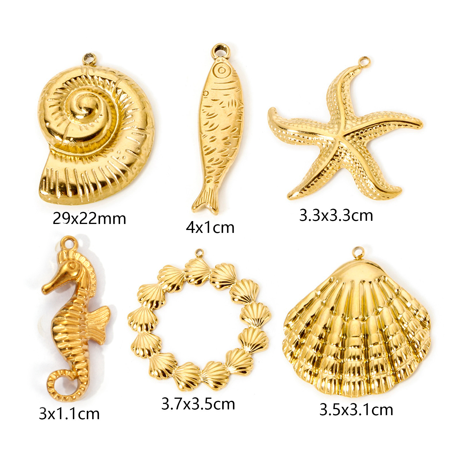 Picture of Eco-friendly Vacuum Plating 304 Stainless Steel Ocean Jewelry Pendants 18K Real Gold Plated Seahorse Animal Shell 3D