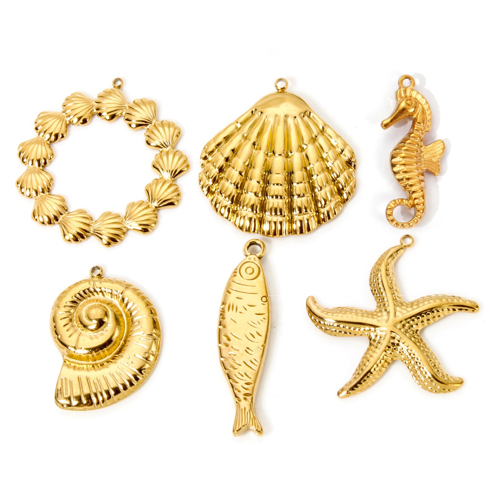 Picture of Eco-friendly Vacuum Plating 304 Stainless Steel Ocean Jewelry Pendants 18K Real Gold Plated Seahorse Animal Shell 3D