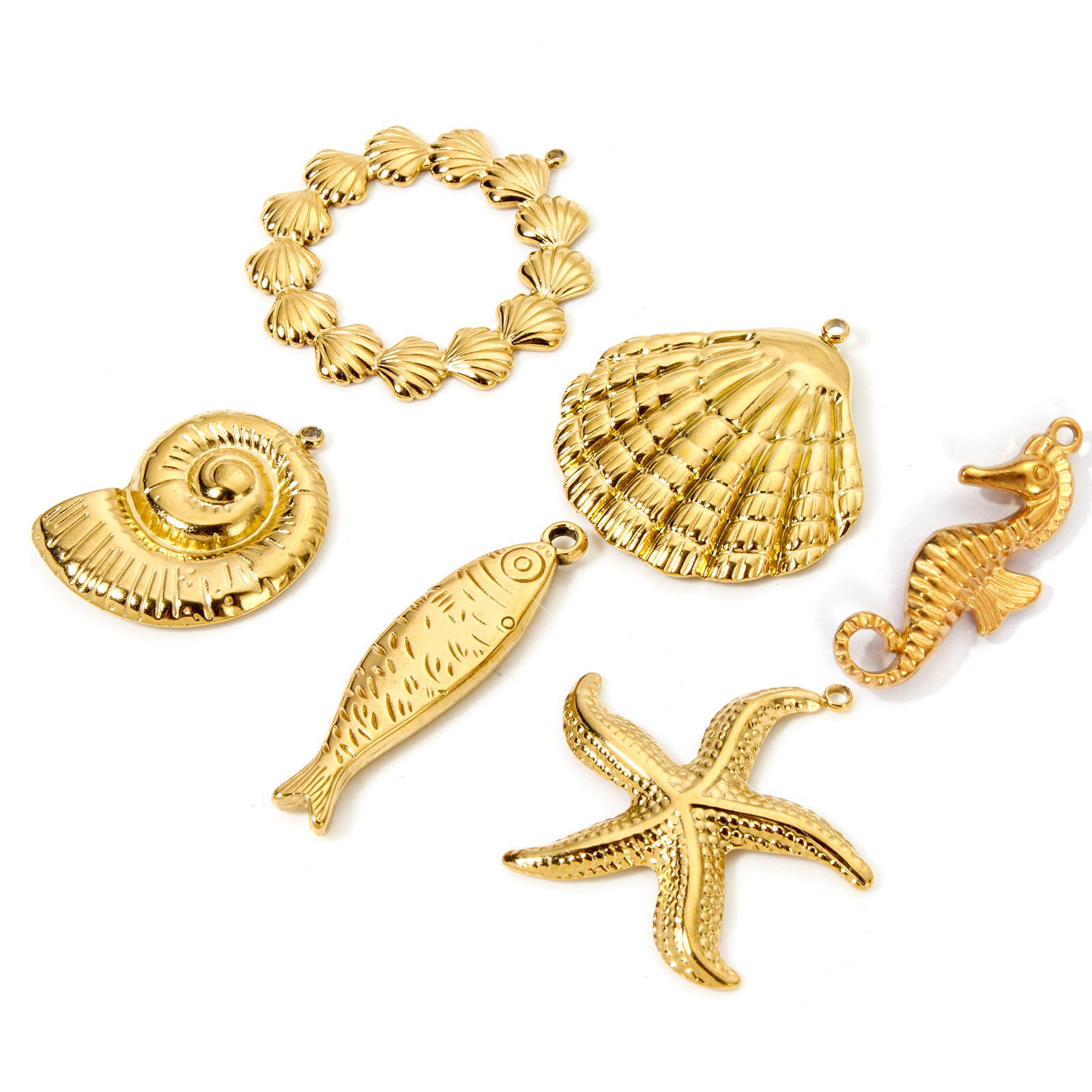 Picture of Eco-friendly Vacuum Plating 304 Stainless Steel Ocean Jewelry Pendants 18K Real Gold Plated Seahorse Animal Shell 3D