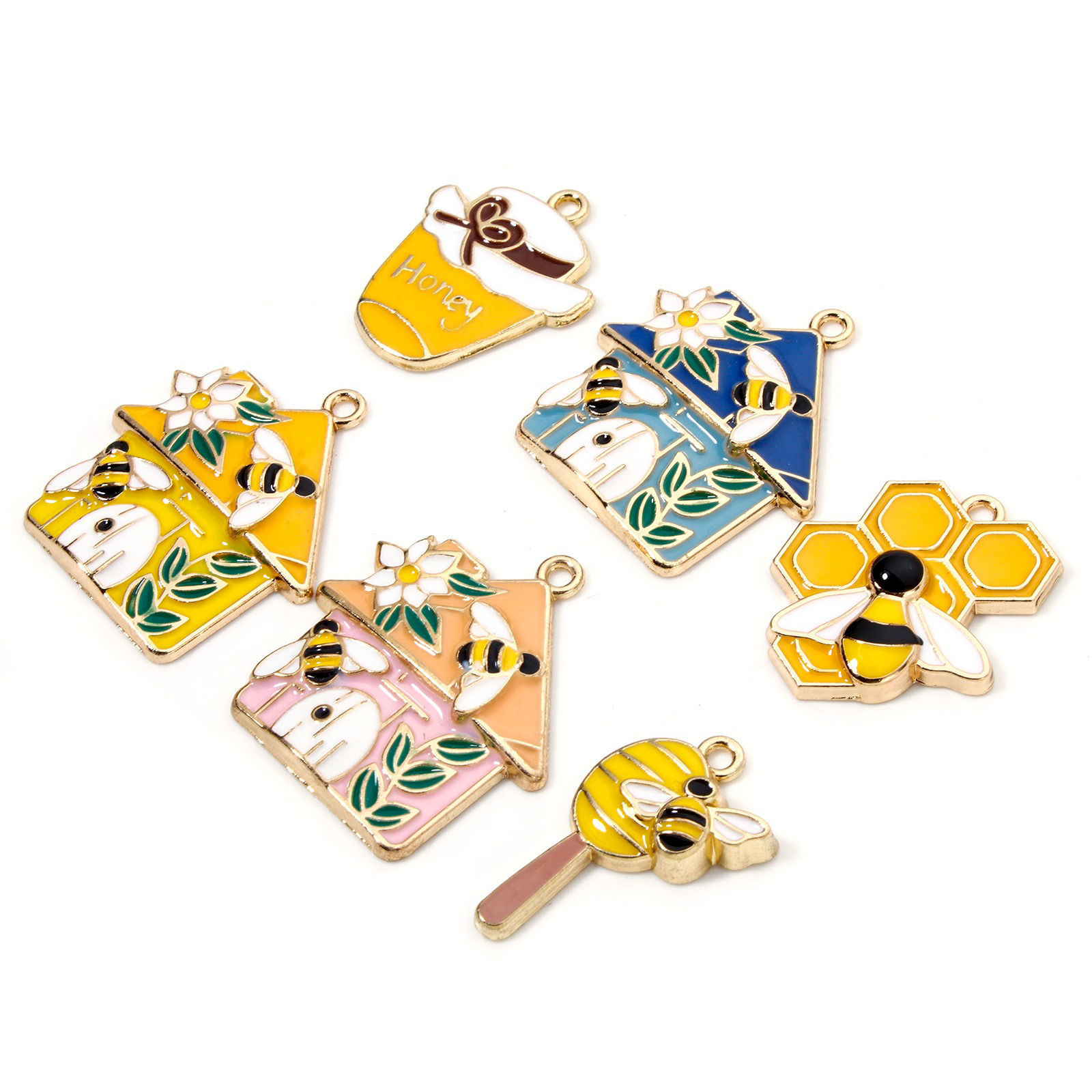 Picture of Zinc Based Alloy Insect Charms Gold Plated Multicolor House Bee Enamel