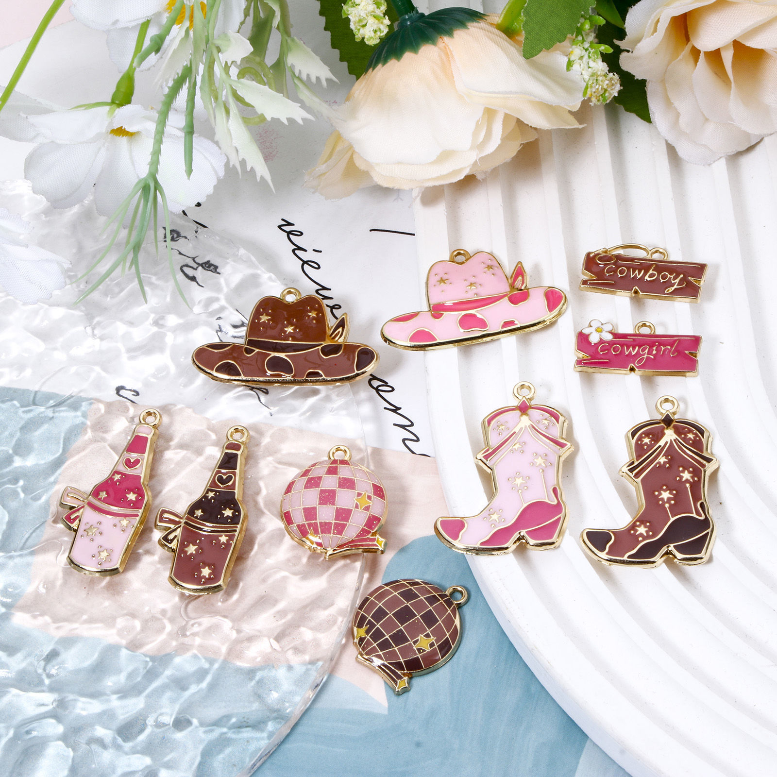 Picture of Zinc Based Alloy West Cowboy Charms Gold Plated Multicolor Hat Boots Enamel