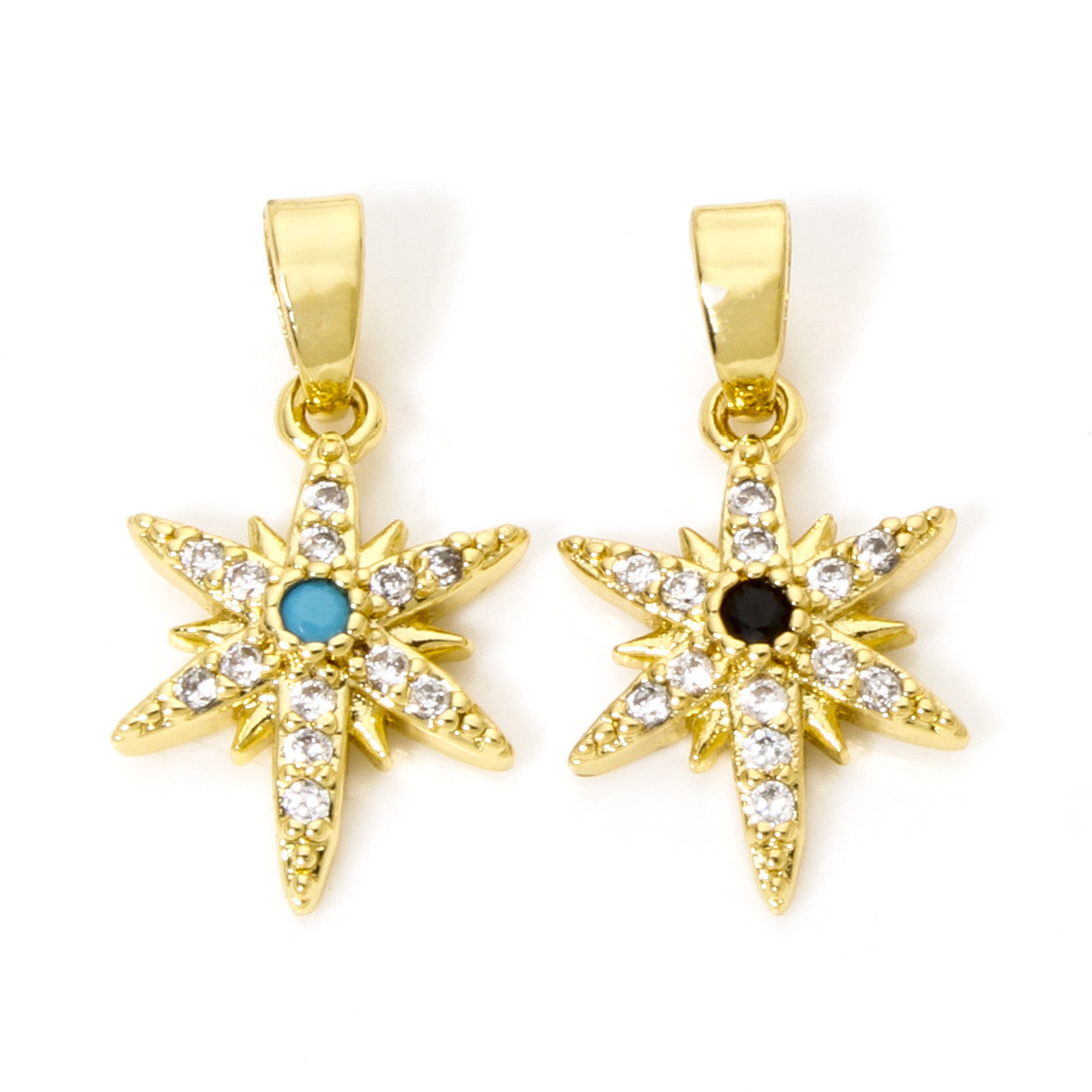 Picture of 2 PCs Brass Galaxy Charm Pendant Real Gold Plated Star Micro Pave Clear Cubic Zirconia 20mm x 11mm