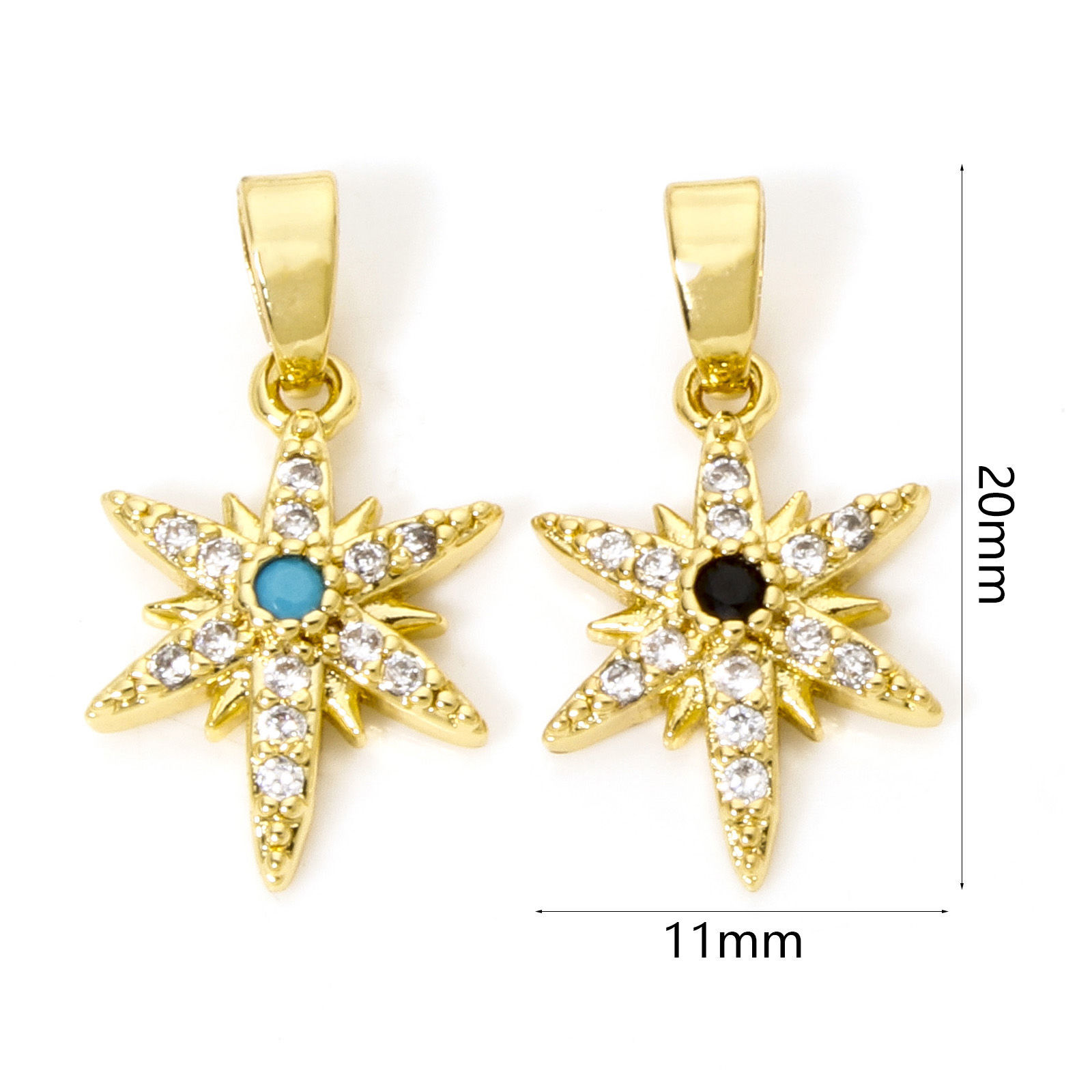 Picture of 2 PCs Brass Galaxy Charm Pendant Real Gold Plated Star Micro Pave Clear Cubic Zirconia 20mm x 11mm