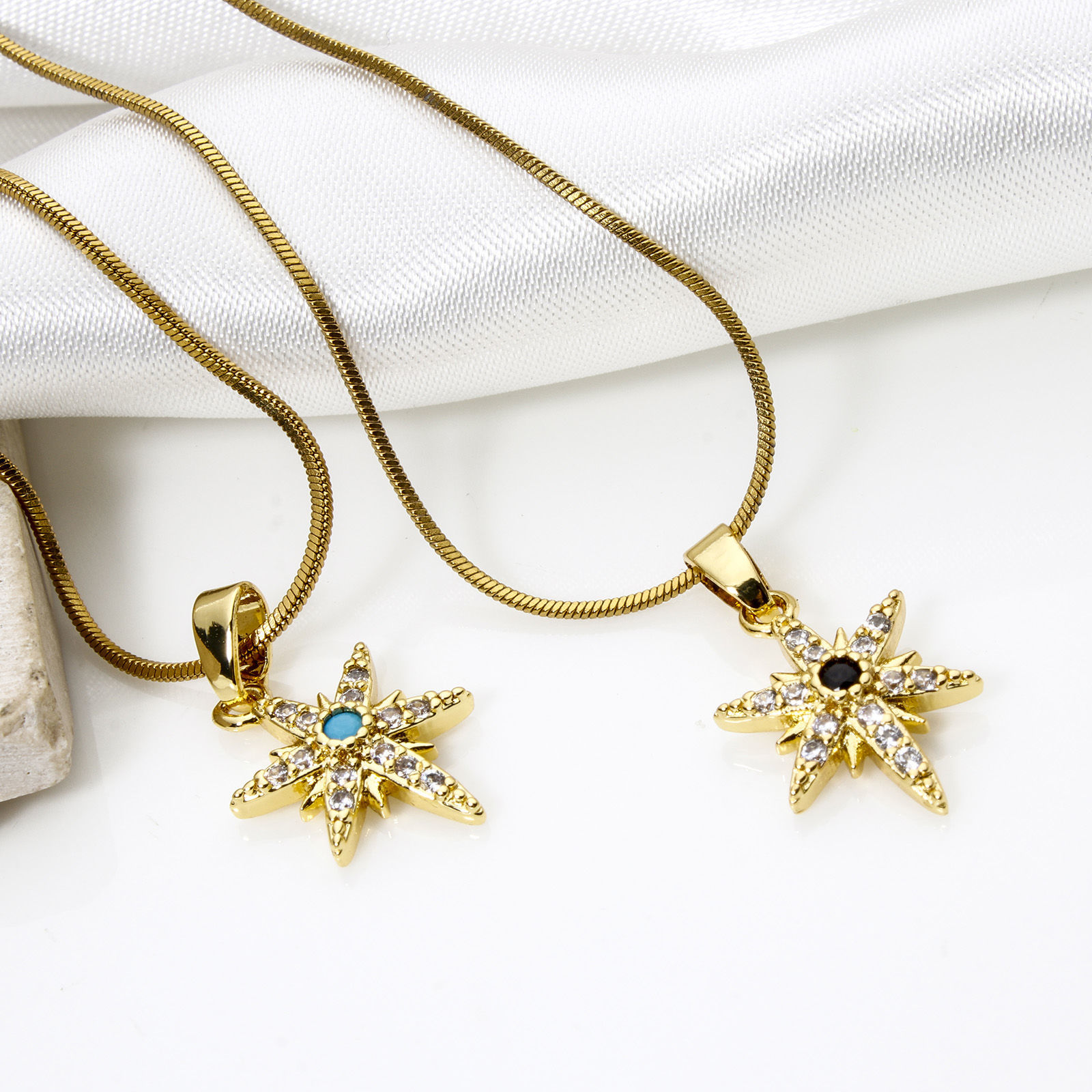 Picture of 2 PCs Brass Galaxy Charm Pendant Real Gold Plated Star Micro Pave Clear Cubic Zirconia 20mm x 11mm