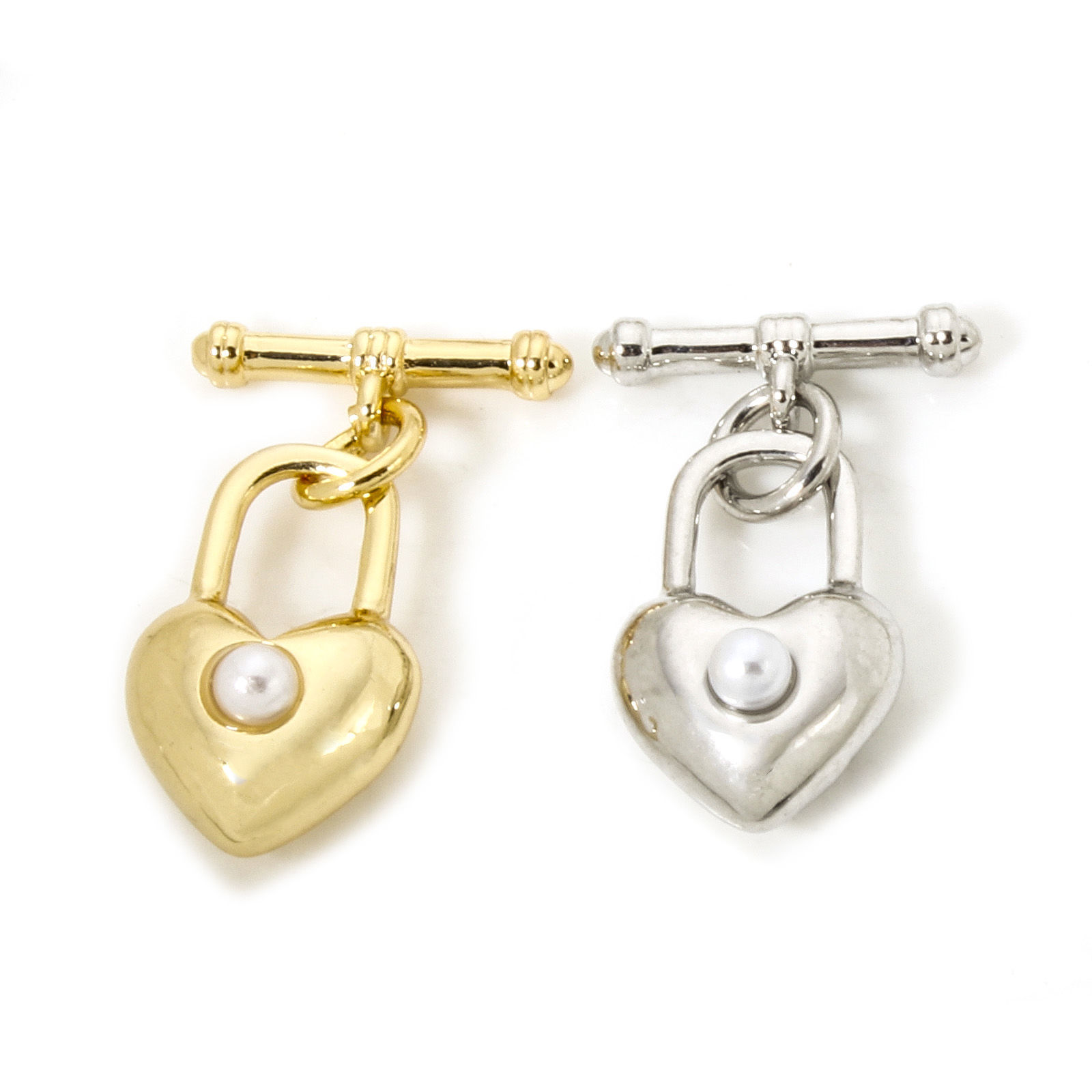 Immagine di 2 Seri Ottone Alternare Fermagli Cuore Serratura Multicolore Perla Imitato Acrilico