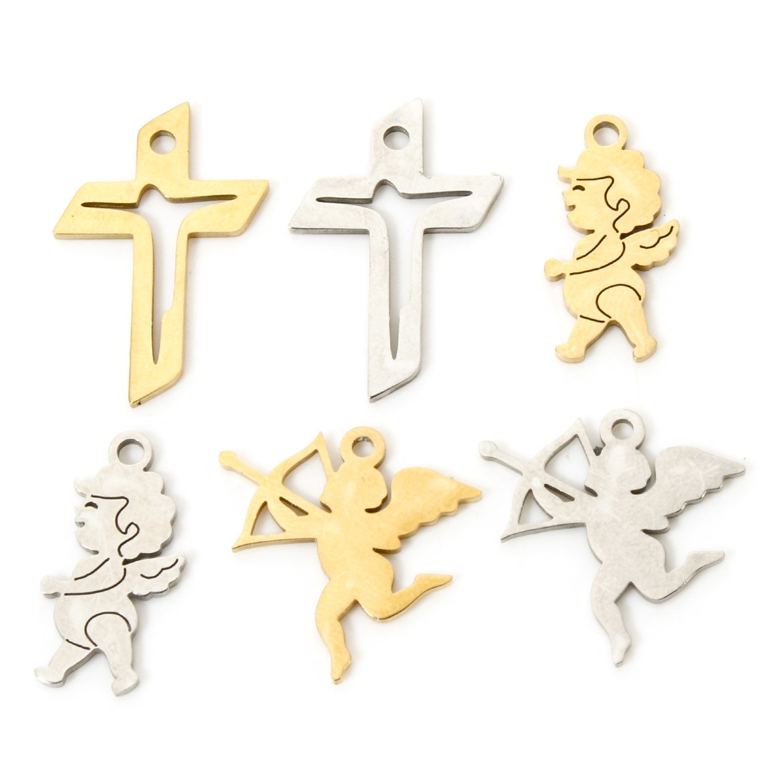 Picture of 304 Stainless Steel Religious Charms Cross Angel Hollow