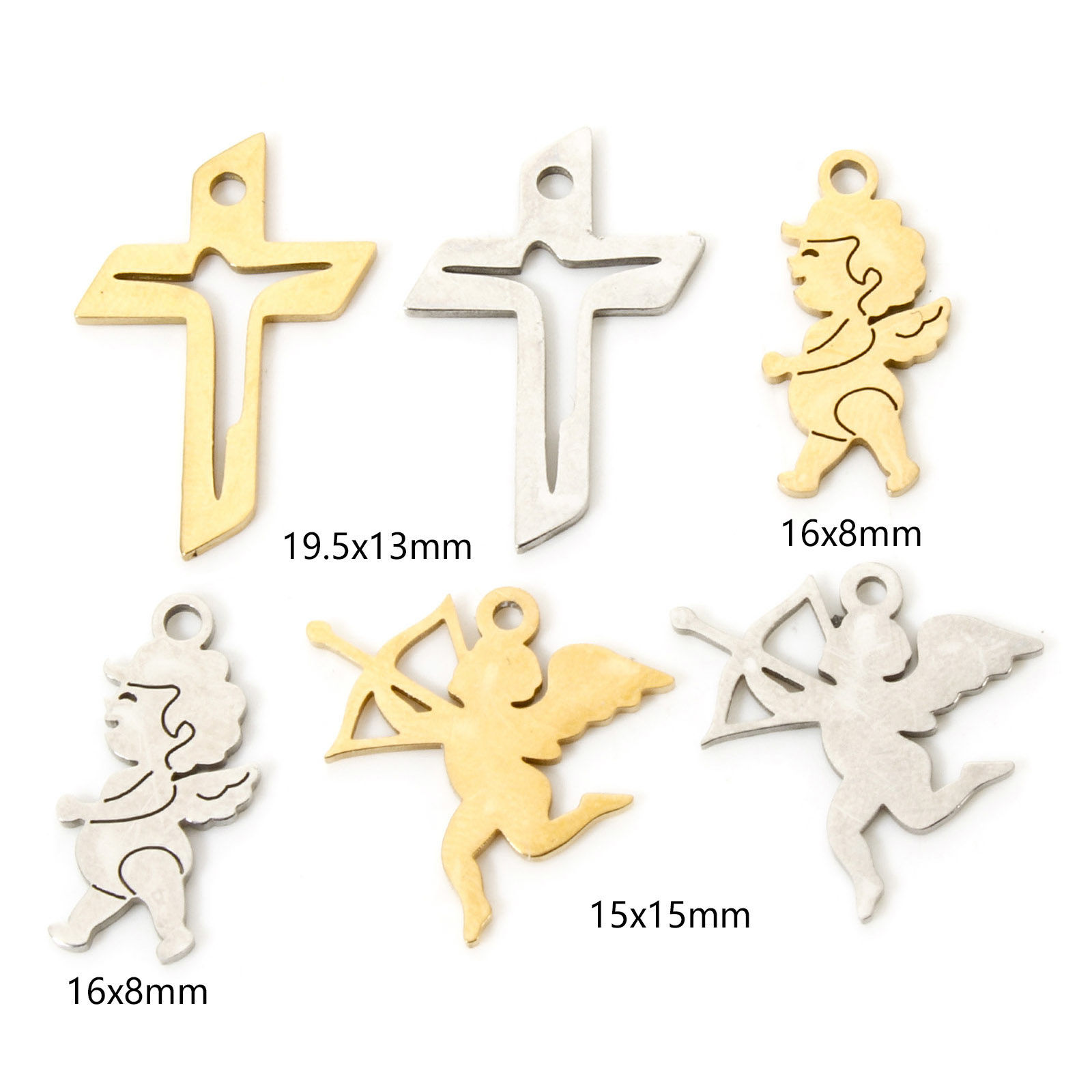 Picture of 304 Stainless Steel Religious Charms Cross Angel Hollow