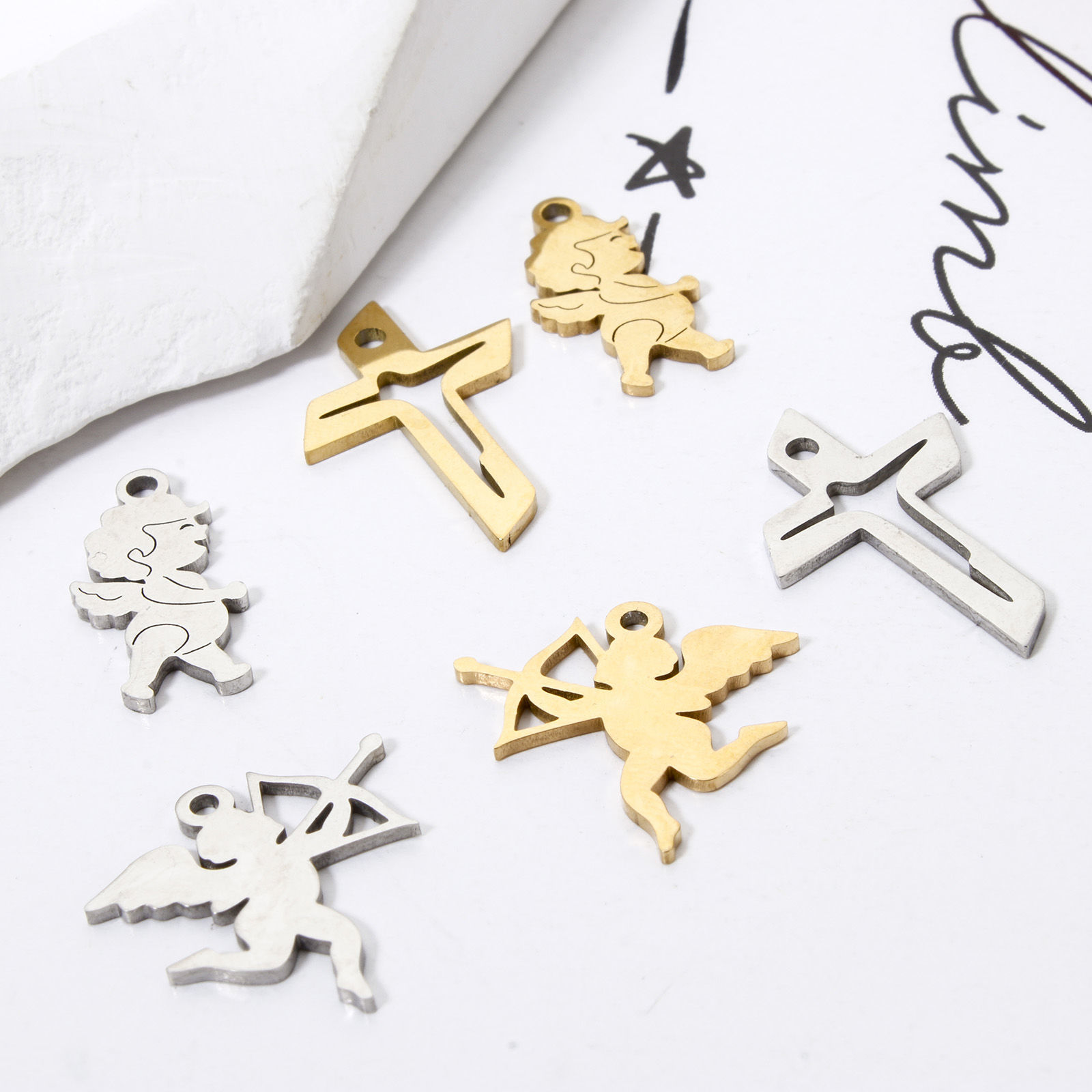 Picture of 304 Stainless Steel Religious Charms Cross Angel Hollow