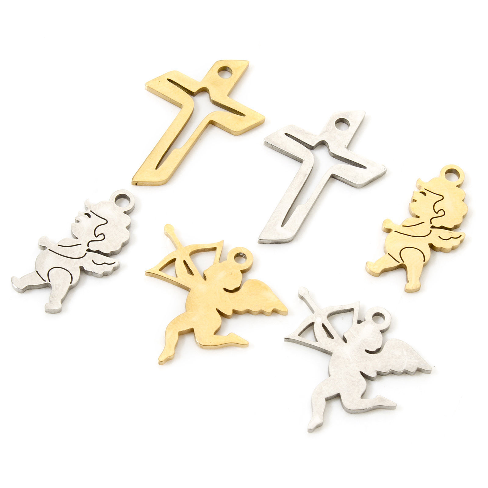 Picture of 304 Stainless Steel Religious Charms Cross Angel Hollow
