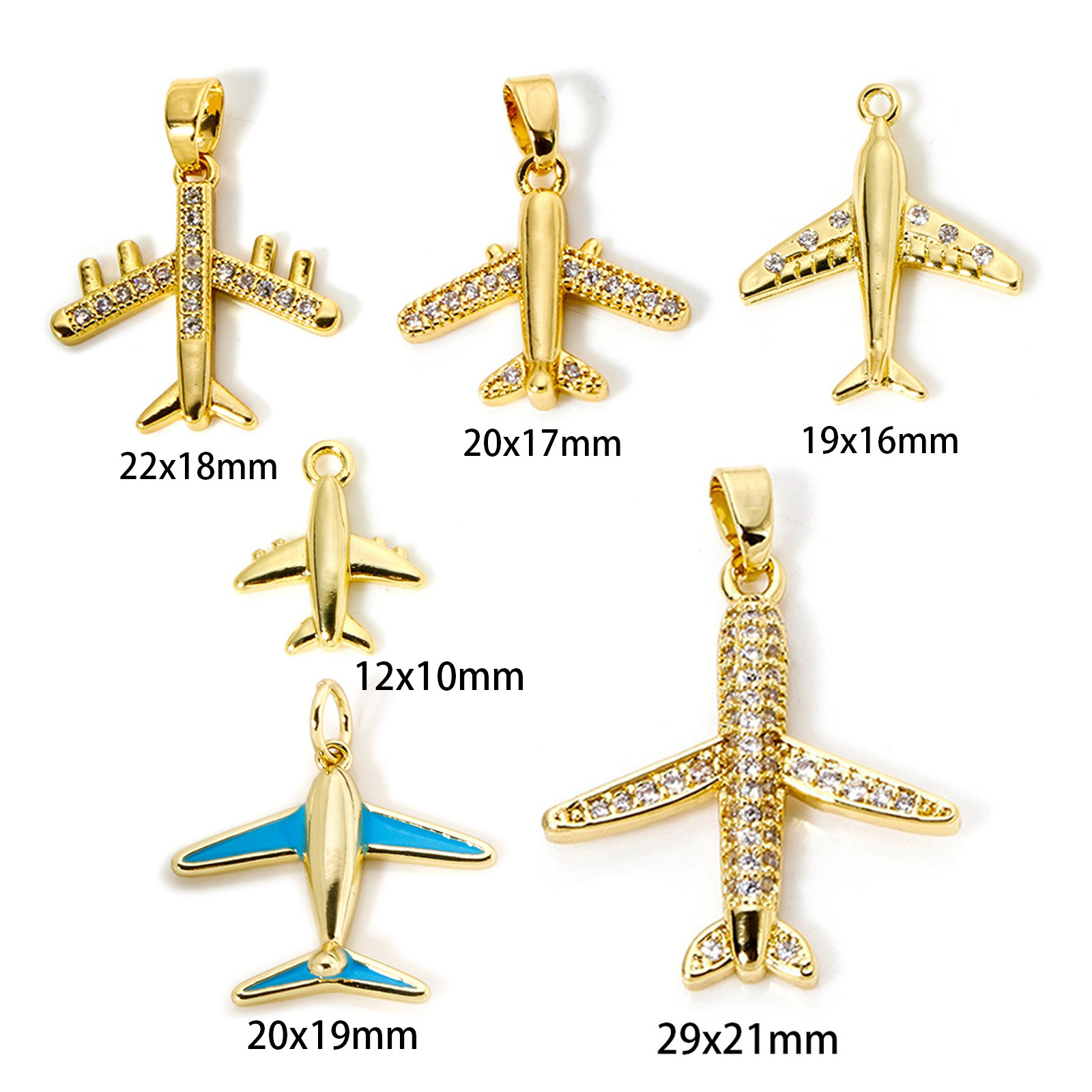 Picture of Brass Transport Charm Pendant Multicolor Airplane Micro Pave Clear Cubic Zirconia 29mm x 21mm