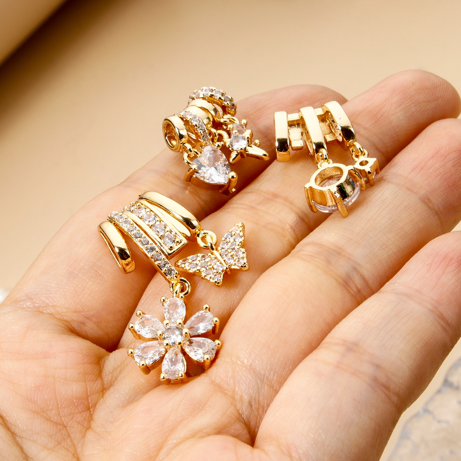 Picture of Brass Micro Pave Charms 18K Gold Plated Clear Cubic Zirconia