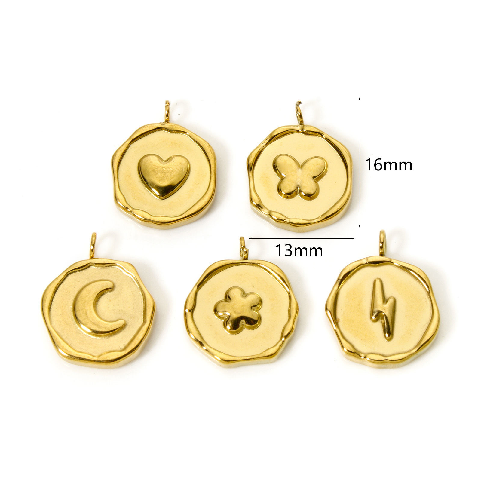 Picture of Eco-friendly PVD Vacuum Plating 304 Stainless Steel Valentine's Day Charms 18K Real Gold Plated Round Disc Moon 16mm x 13mm