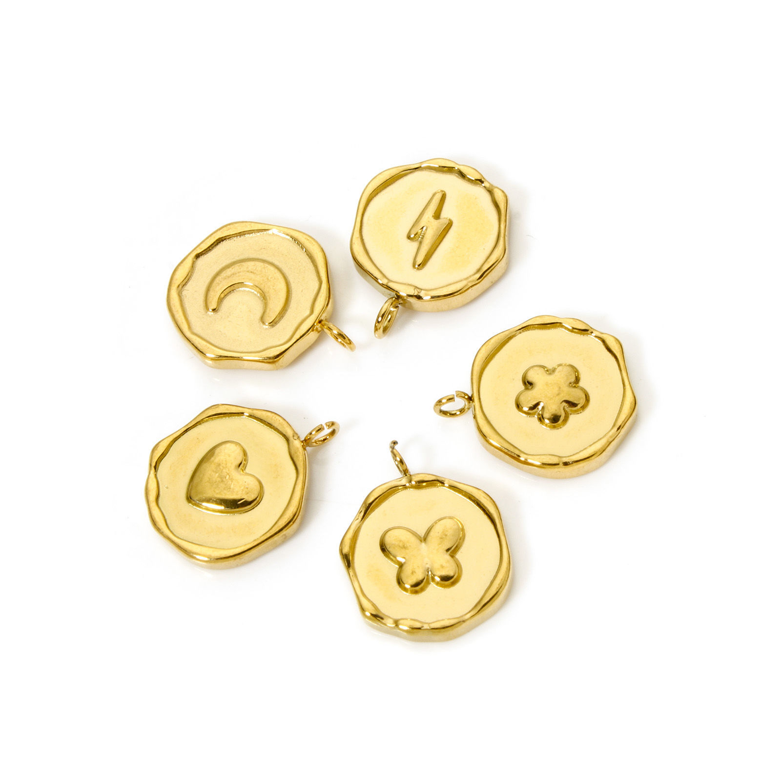 Picture of Eco-friendly PVD Vacuum Plating 304 Stainless Steel Valentine's Day Charms 18K Real Gold Plated Round Disc Moon 16mm x 13mm