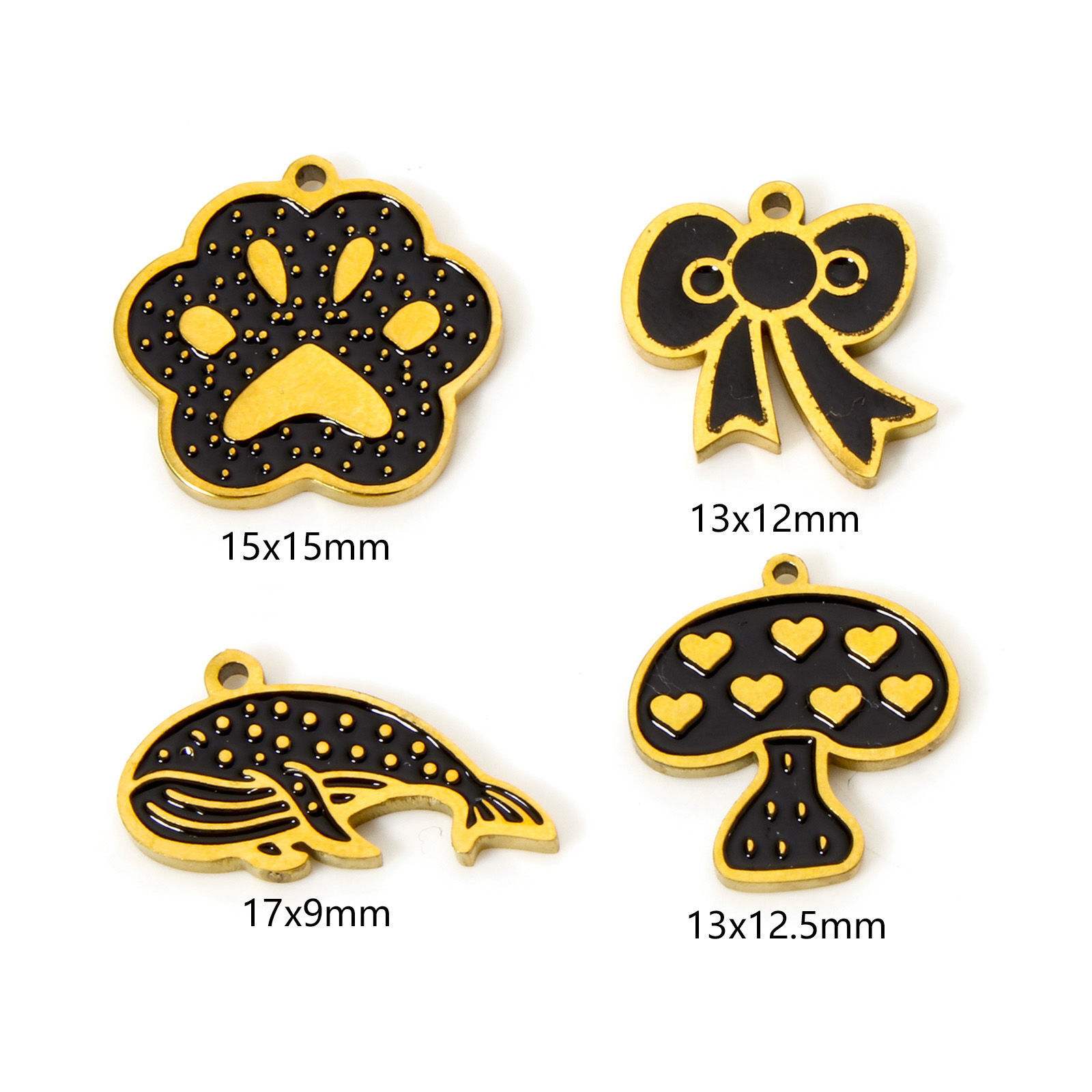 Picture of Eco-friendly PVD Vacuum Plating 304 Stainless Steel Charms 18K Real Gold Plated Black Mushroom Paw Print Enamel