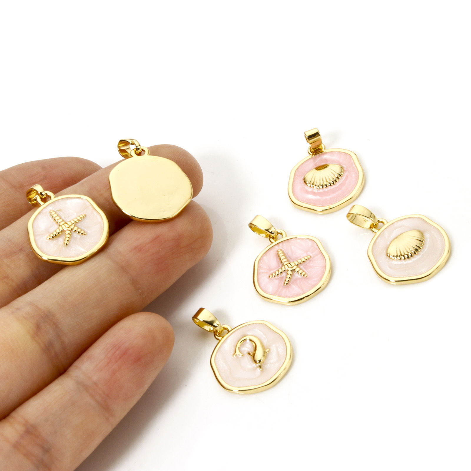 Picture of Brass Charm Pendant Real Gold Plated Irregular Enamel 22mm x 15mm