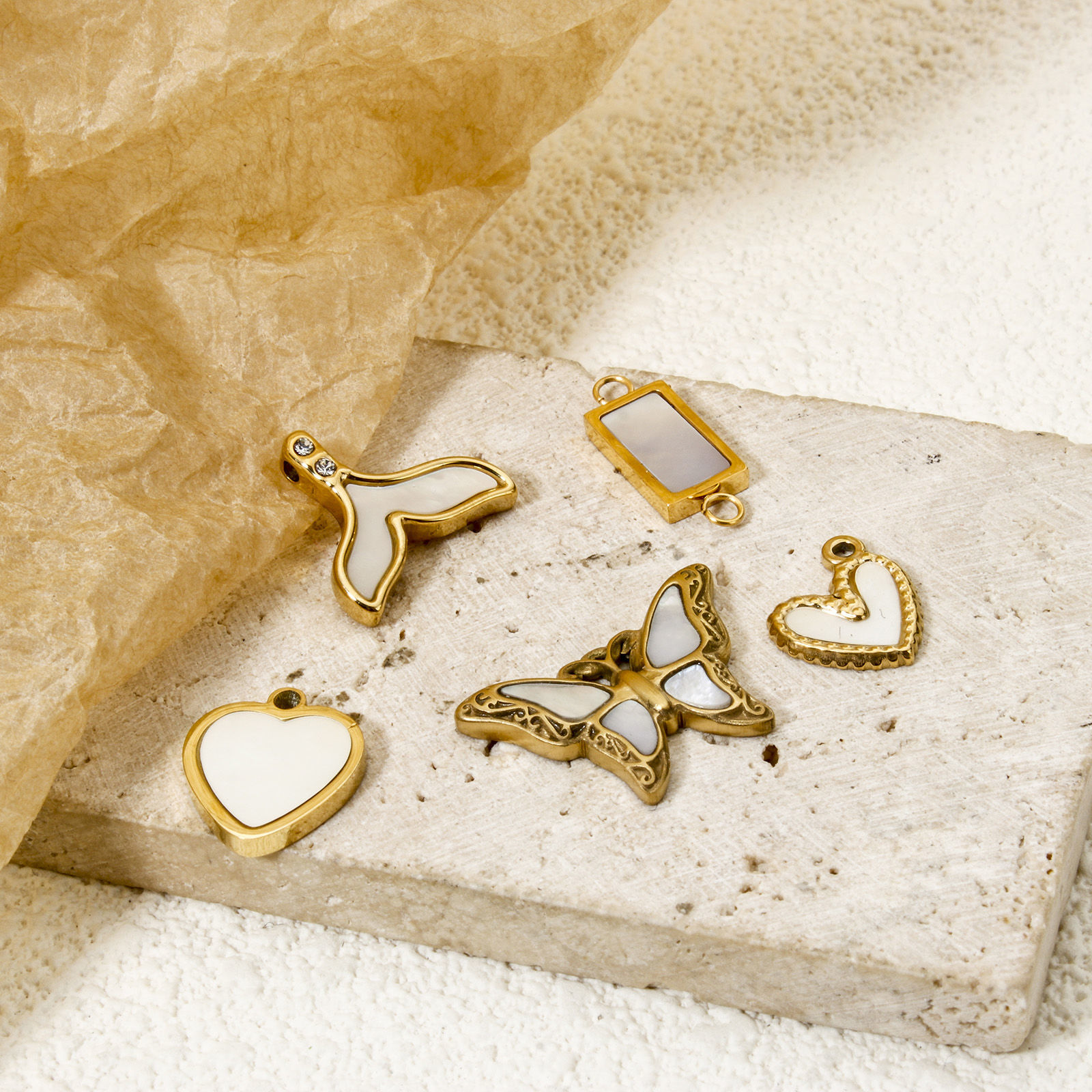 Picture of Eco-friendly PVD Vacuum Plating 304 Stainless Steel & Natural Shell Charms 14K Real Gold Plated Butterfly Animal Heart