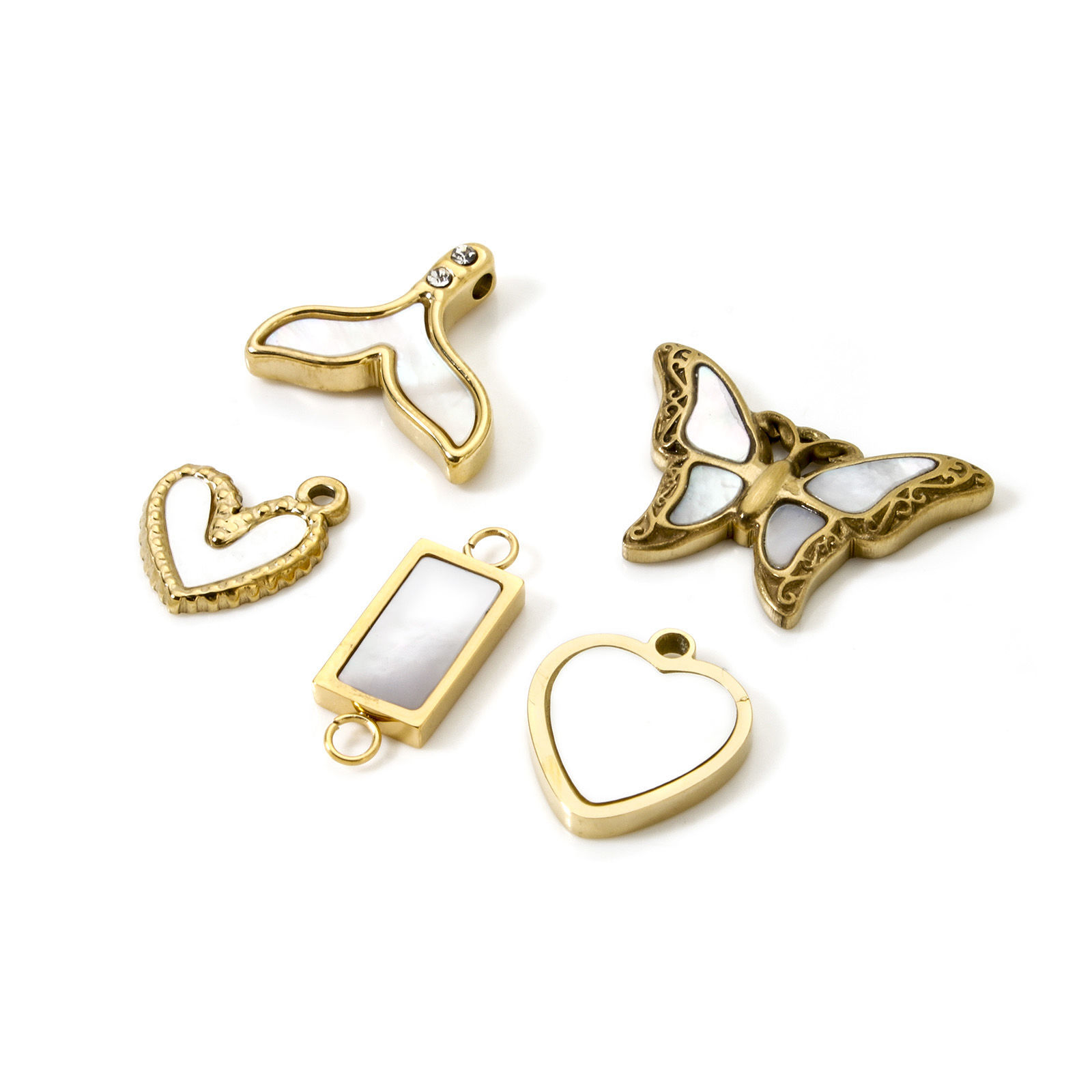 Picture of Eco-friendly PVD Vacuum Plating 304 Stainless Steel & Natural Shell Charms 14K Real Gold Plated Butterfly Animal Heart