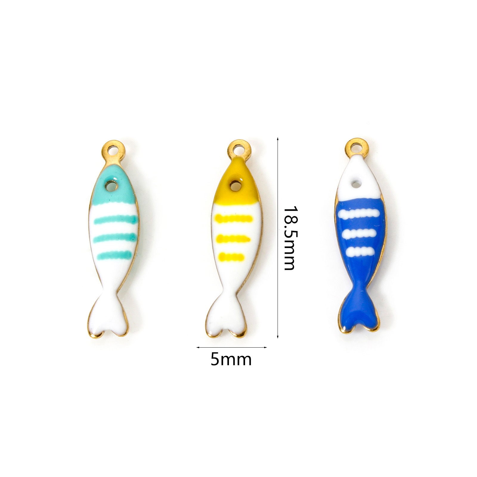 Picture of Eco-friendly PVD Vacuum Plating 304 Stainless Steel Ocean Jewelry Charms 18K Real Gold Plated At Random Color Fish Animal Stripe Enamel 18.5mm x 5mm