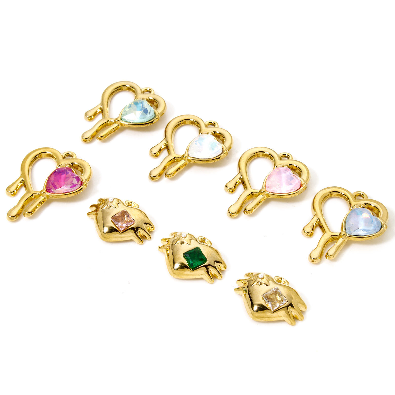 Picture of Eco-friendly PVD Vacuum Plating 304 Stainless Steel Valentine's Day Charms 18K Real Gold Plated Heart Multicolour Cubic Zirconia