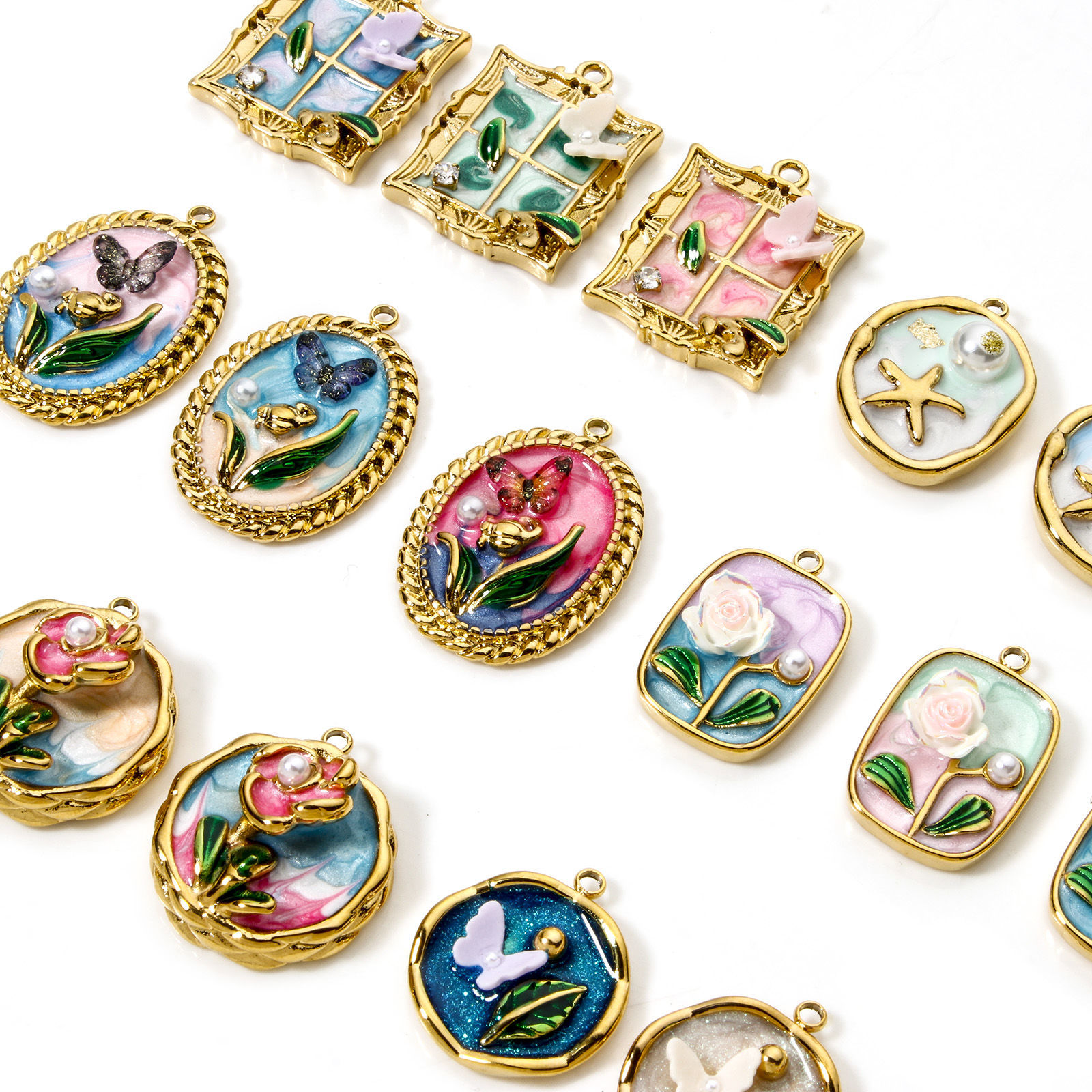 Picture of Eco-friendly PVD Vacuum Plating 304 Stainless Steel Oil Painting Style Charms 18K Real Gold Plated Multicolor Butterfly Animal Flower Enamel