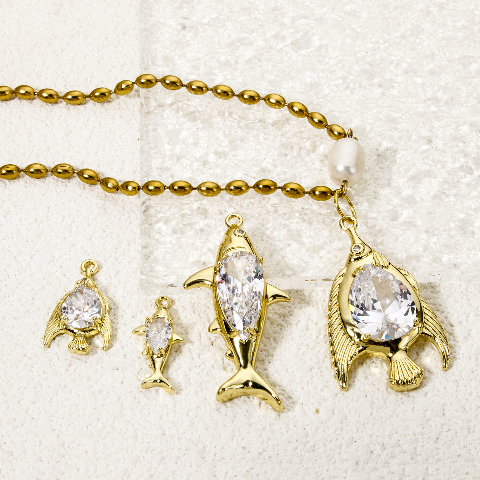 Picture of Eco-friendly Brass Ocean Jewelry Pendants 18K Real Gold Plated Fish Animal Clear Cubic Zirconia