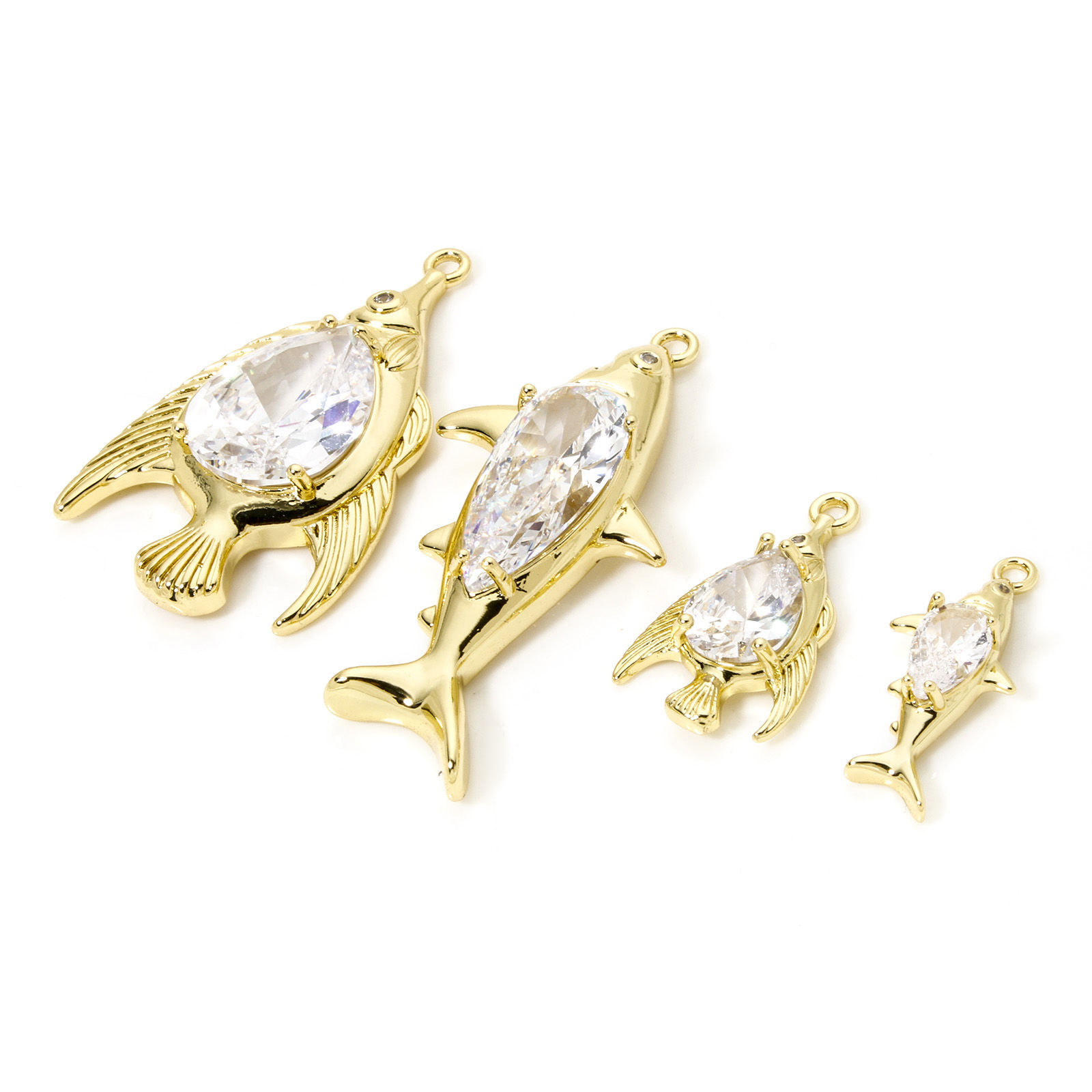 Picture of Eco-friendly Brass Ocean Jewelry Pendants 18K Real Gold Plated Fish Animal Clear Cubic Zirconia