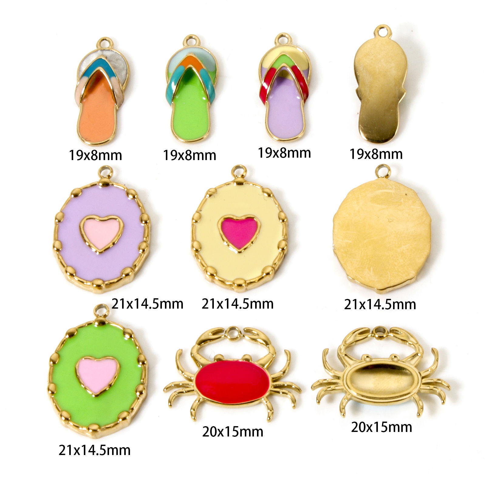 Picture of Eco-friendly PVD Vacuum Plating 304 Stainless Steel Charms 14K Real Gold Plated Multicolor Enamel Flip Flops Slipper Crab