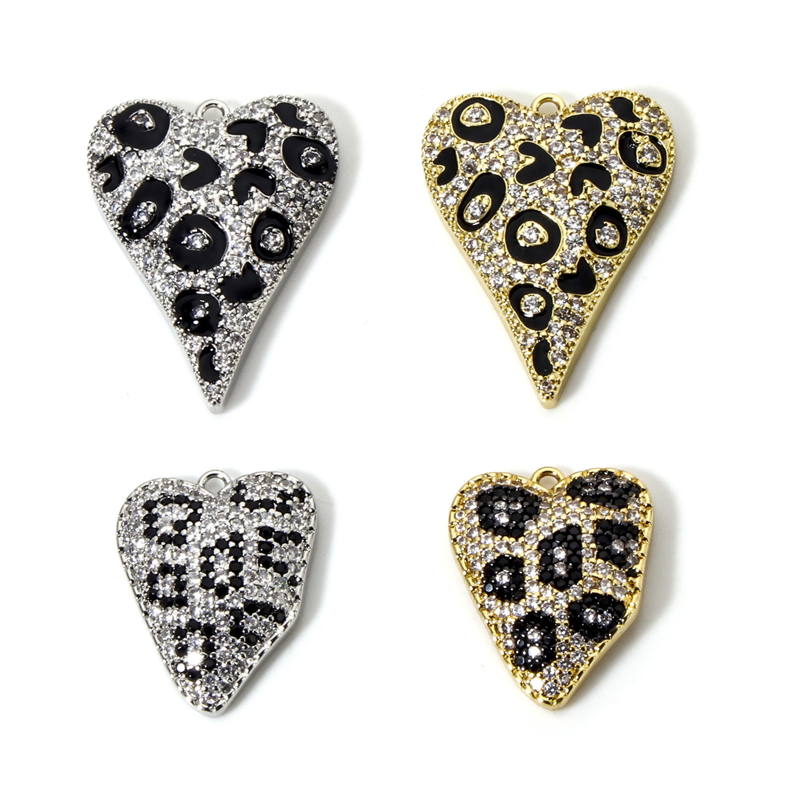 Picture of Brass Valentine's Day Charms Multicolor Heart Leopard Print Micro Pave