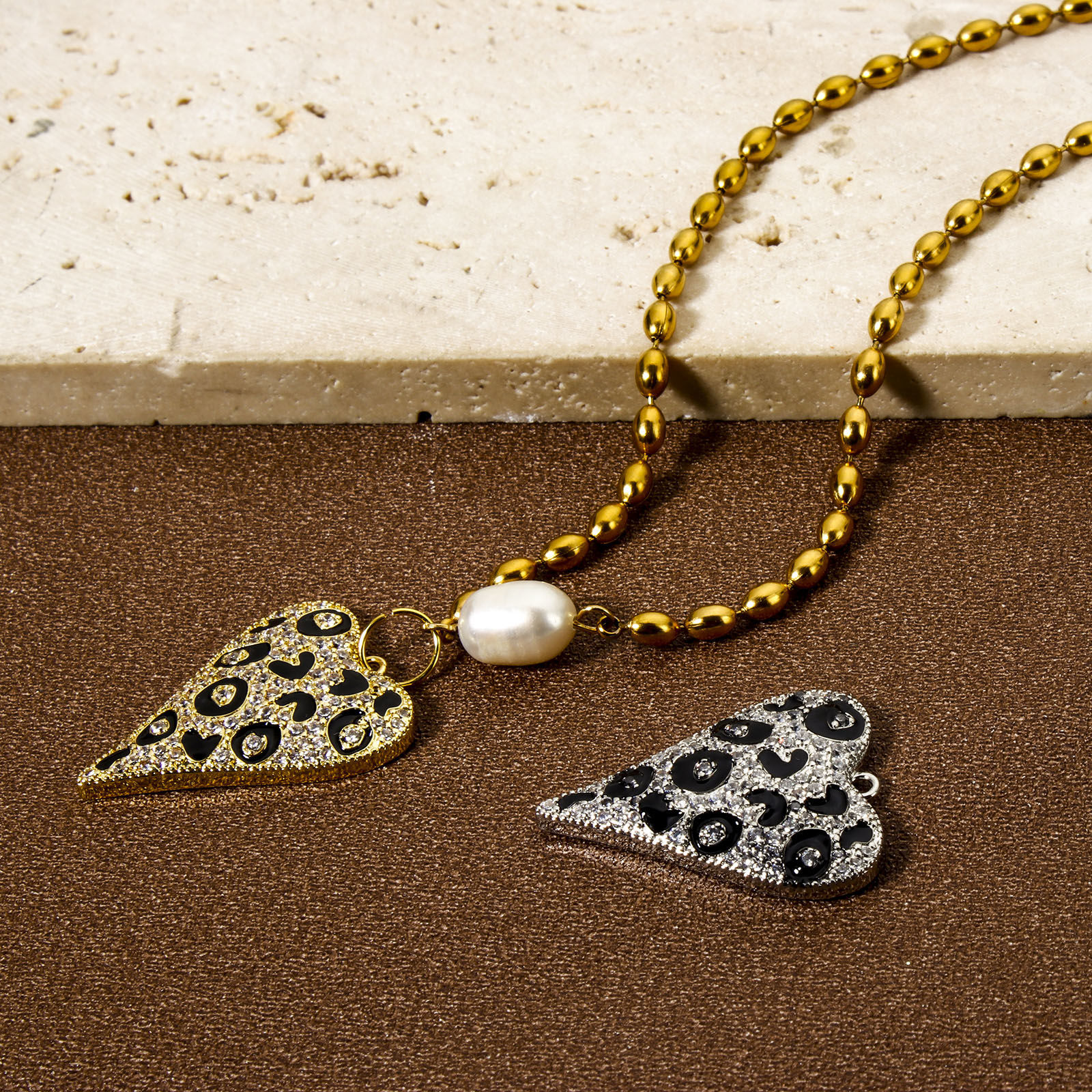 Picture of Brass Valentine's Day Charms Multicolor Heart Leopard Print Micro Pave