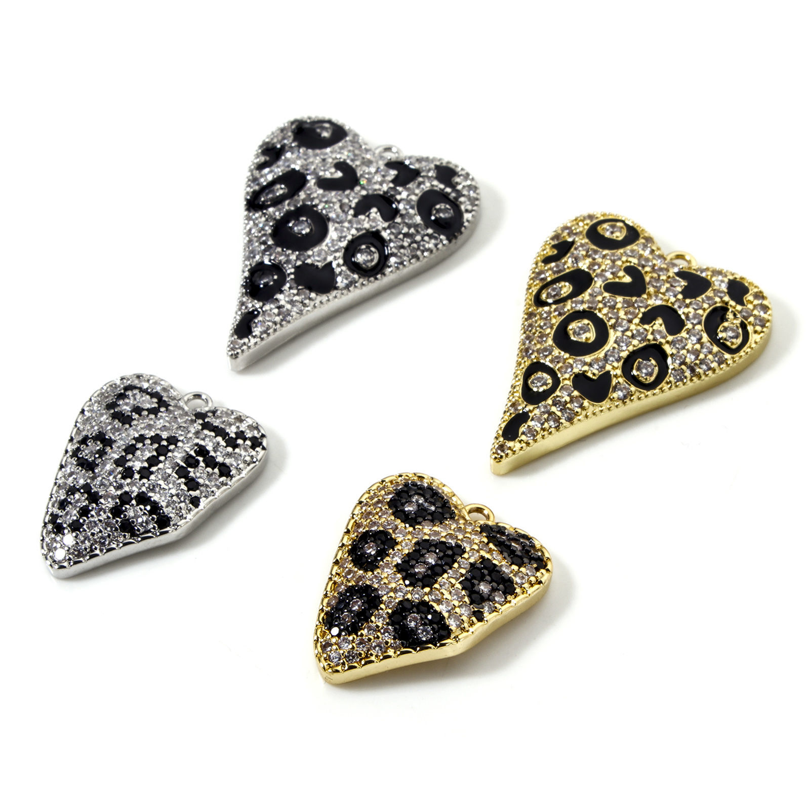 Picture of Brass Valentine's Day Charms Multicolor Heart Leopard Print Micro Pave