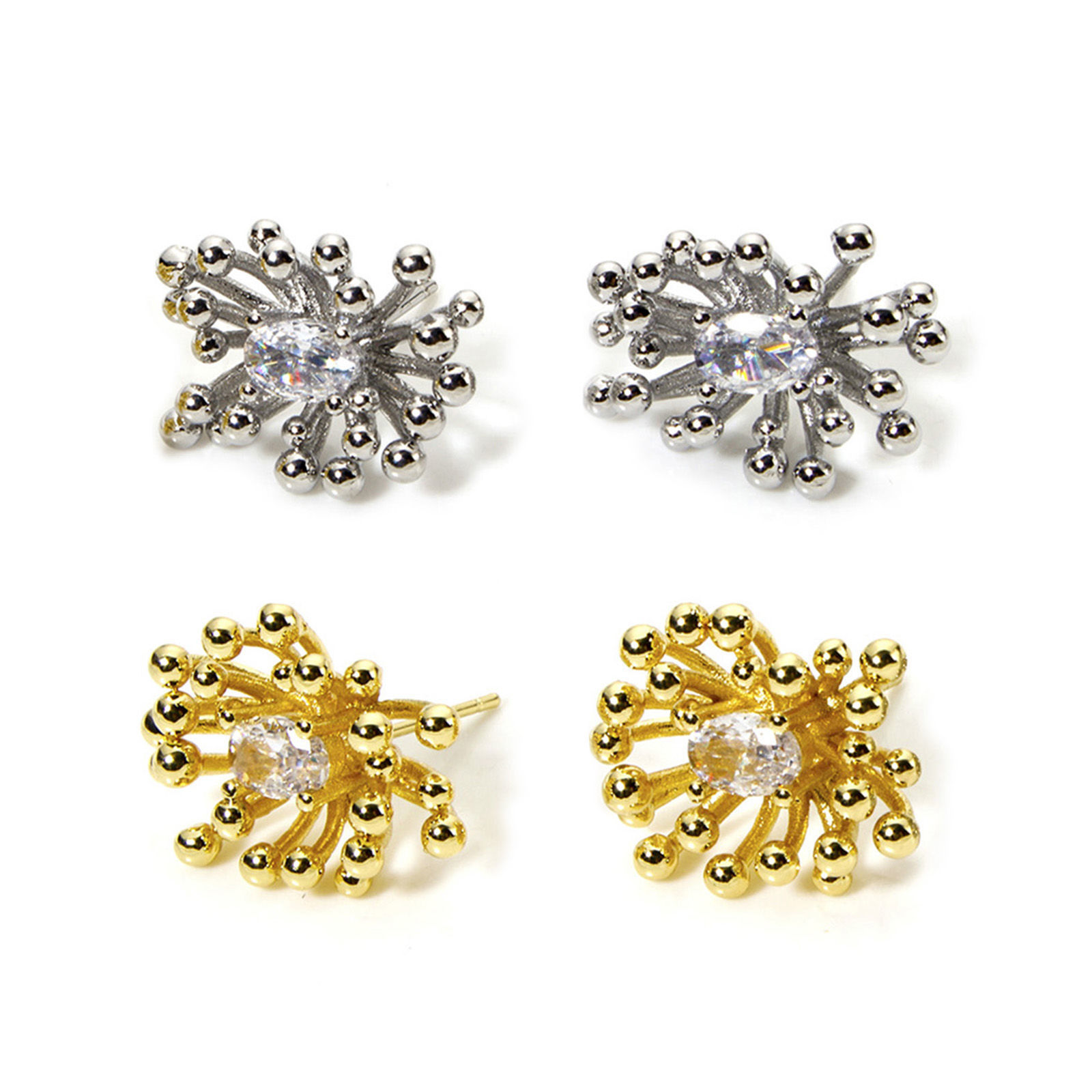 Picture of Eco-friendly Stylish Exquisite Real Gold Plated Brass & Cubic Zirconia Flower Ear Post Stud Earrings For Women 19mm x 14mm, Post/ Wire Size: (21 gauge)