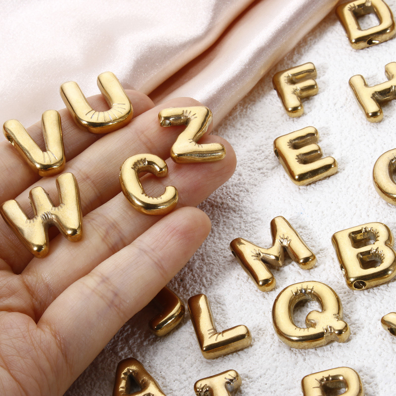 Picture of Eco-friendly Vacuum Plating 304 Stainless Steel Charms 18K Real Gold Plated Capital Alphabet Initial Letter Message " A-Z "