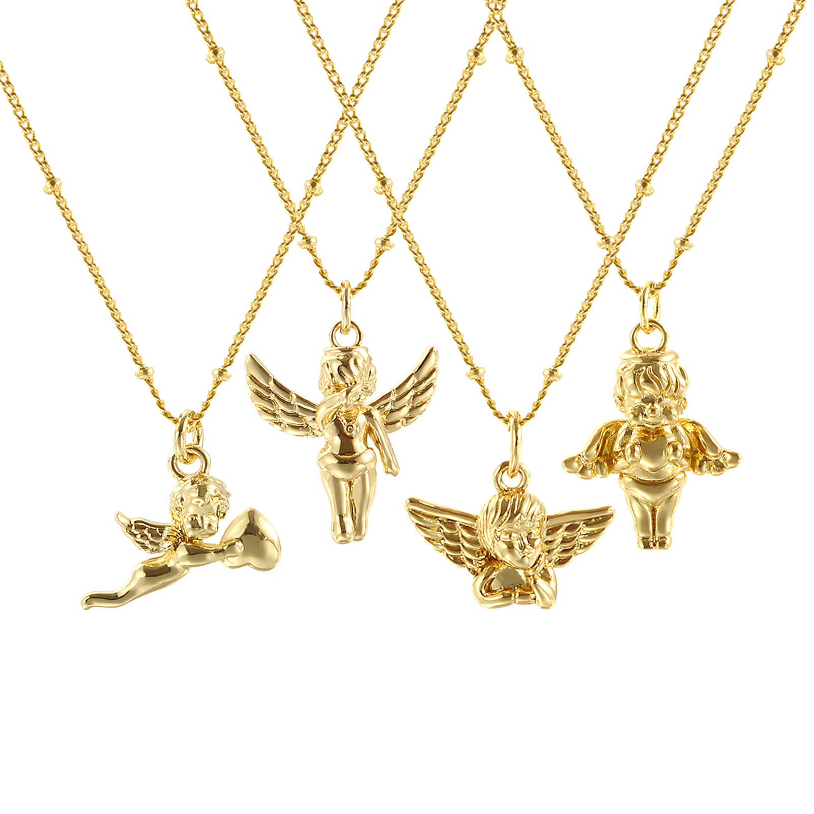 Picture of Eco-friendly Exquisite Religious 18K Real Gold Plated Brass Curb Link Chain Angel 3D Pendant Charm Necklace For Women Gift 45cm(17.7") + 5cm(2") long